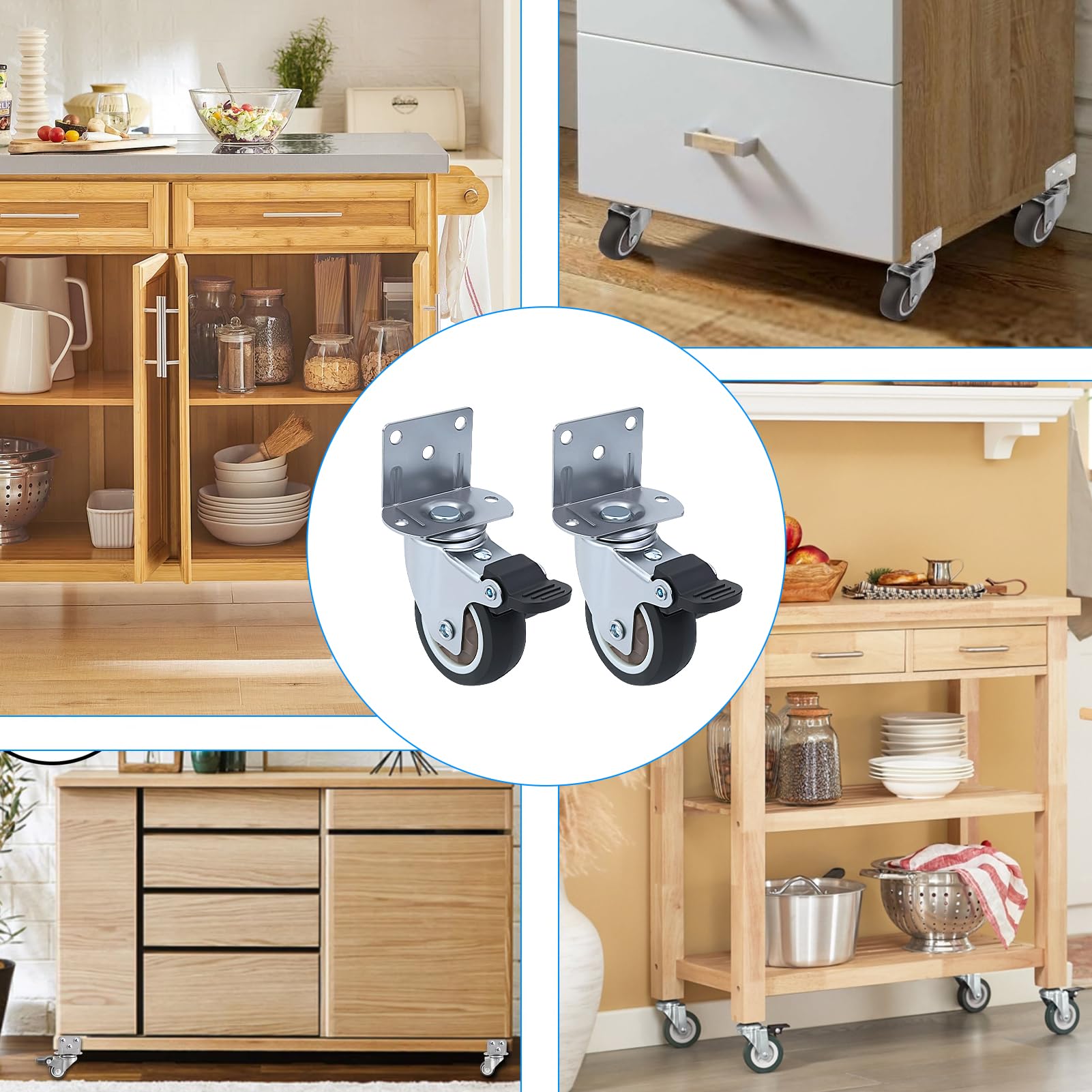 Babybay Lot de 2 roulette de meuble en L avec 2 freins - Roulettes en caoutchouc silencieuses - Pivotantes à 360° pour meubles - Idéal pour support de fleurs, table basse