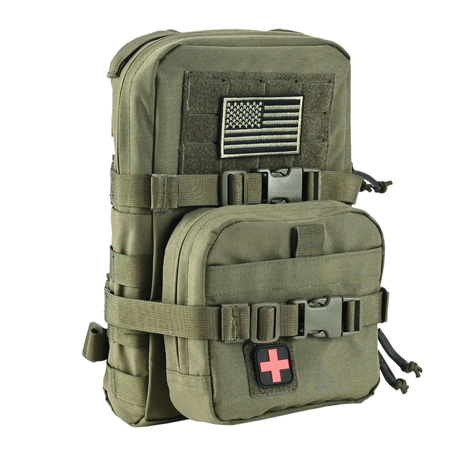 Taktischer Mini-Molle-Trinkrucksack, Molle-Trinkträger mit IFAK-Tasche & US-Flagge & Med Patch, Hydropack für 2 l Wasserblase