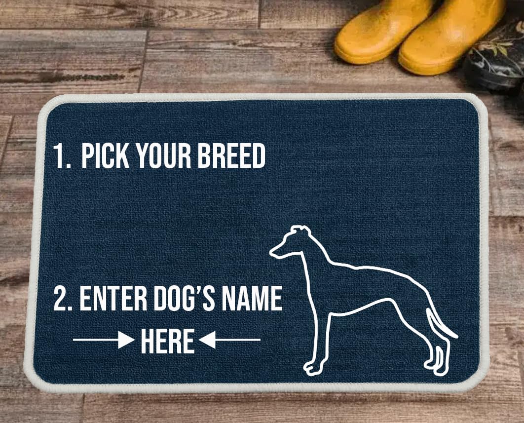 PET REBELLION | Personalised Extra-Large Pet Feeding Mat | Absorbent & Machine Washable | Customisable with Your Pet's Name | Non-Slip Backing | Whippet Blue