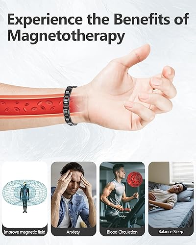 Miniatura 5 de Feraco Mens Magnetic Bracelets for Arthritis & Joint Pain Relief, Classic Balck Titanium Stainless Steel Bracelet with Hematite Magnet Stones,