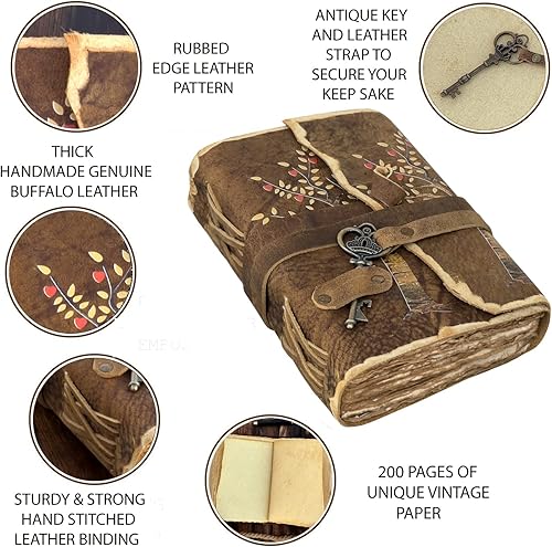 Miniatura 7 de Diario de cuero del árbol de la vida, antiguo hecho a mano, con borde de Deckle Edge, diario encuadernado de cuero, diario encuadernado con