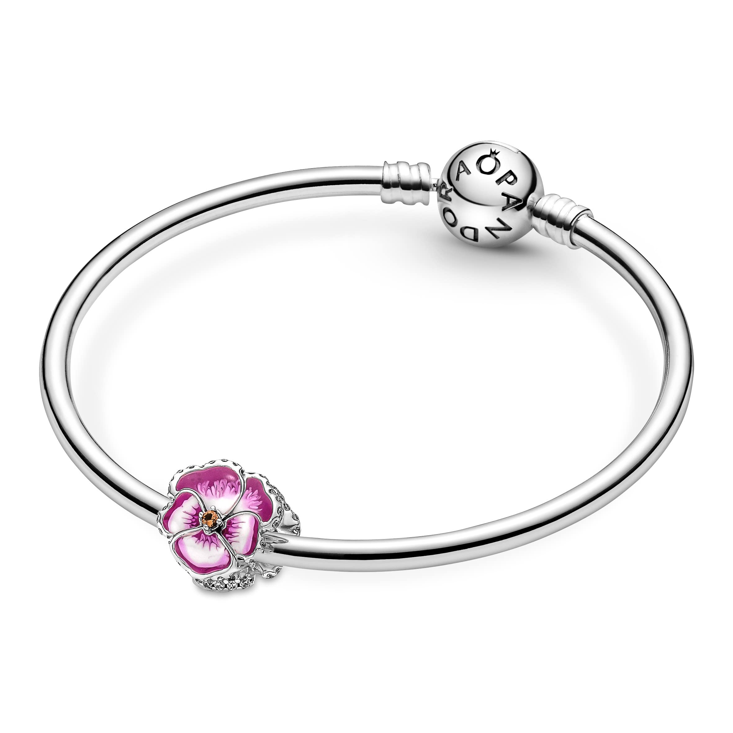 Pandora Moments Ohrstecker Stiefmütterchen, Sterlingsilber, mit klarem Cubic Zirkonia und abgestuft blauer und weißer Emaille