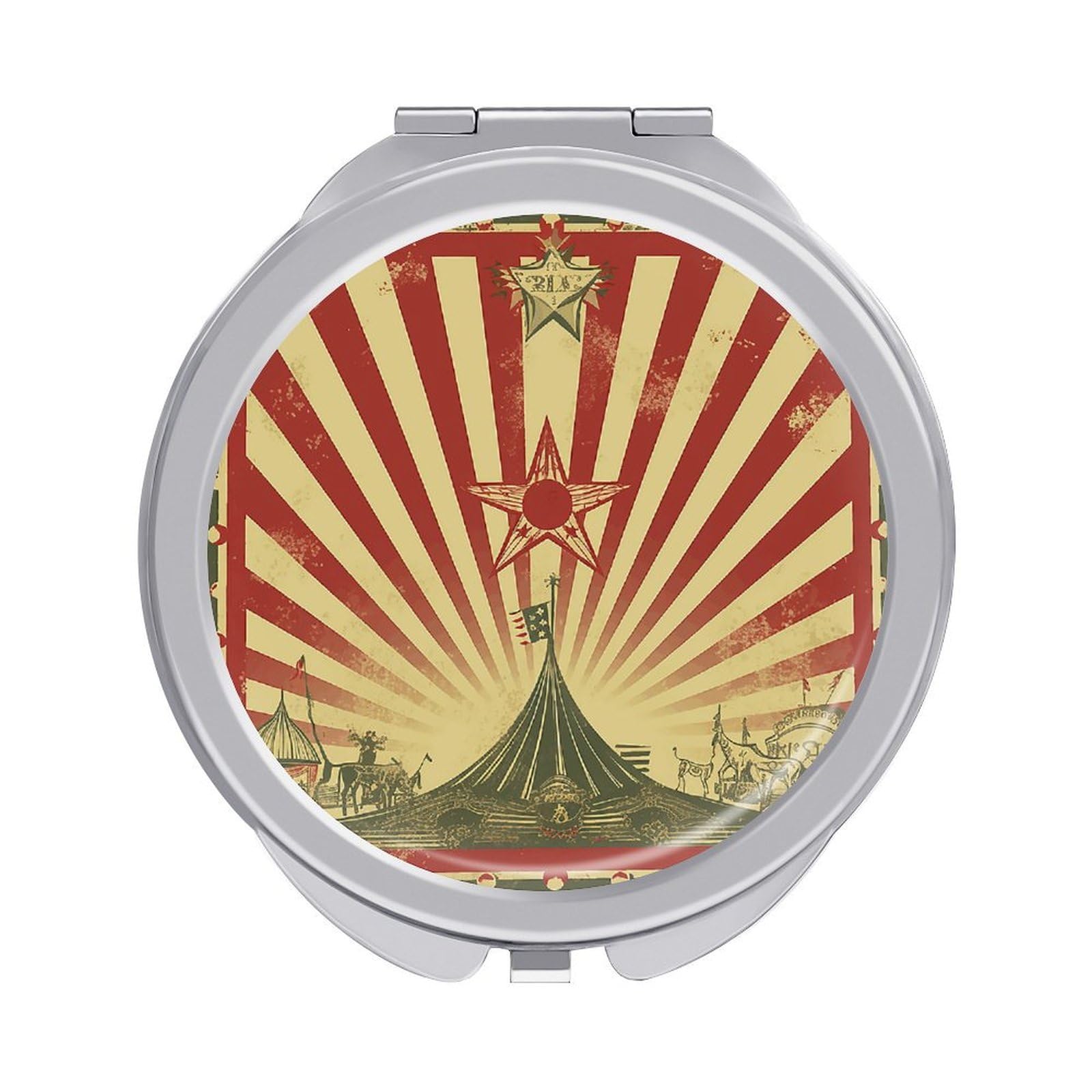 VstaDank Vintage Circus Background Travel Makeup Mirror Cute Compact Mirror for Women 1X/2X Magnifying Metal Pocket Makeup Mirrors Folding Round Makeup Mirrors for Handbag Wallet & Gift