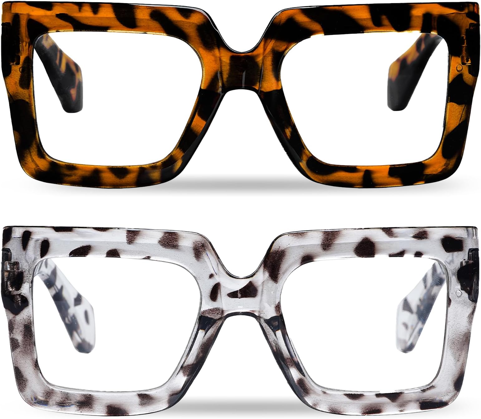 - 2PCS Oversized Square Blue Light Glasses Big Frame Computer Eyewear Thick Fashion Clear Glasses for Women Fashion