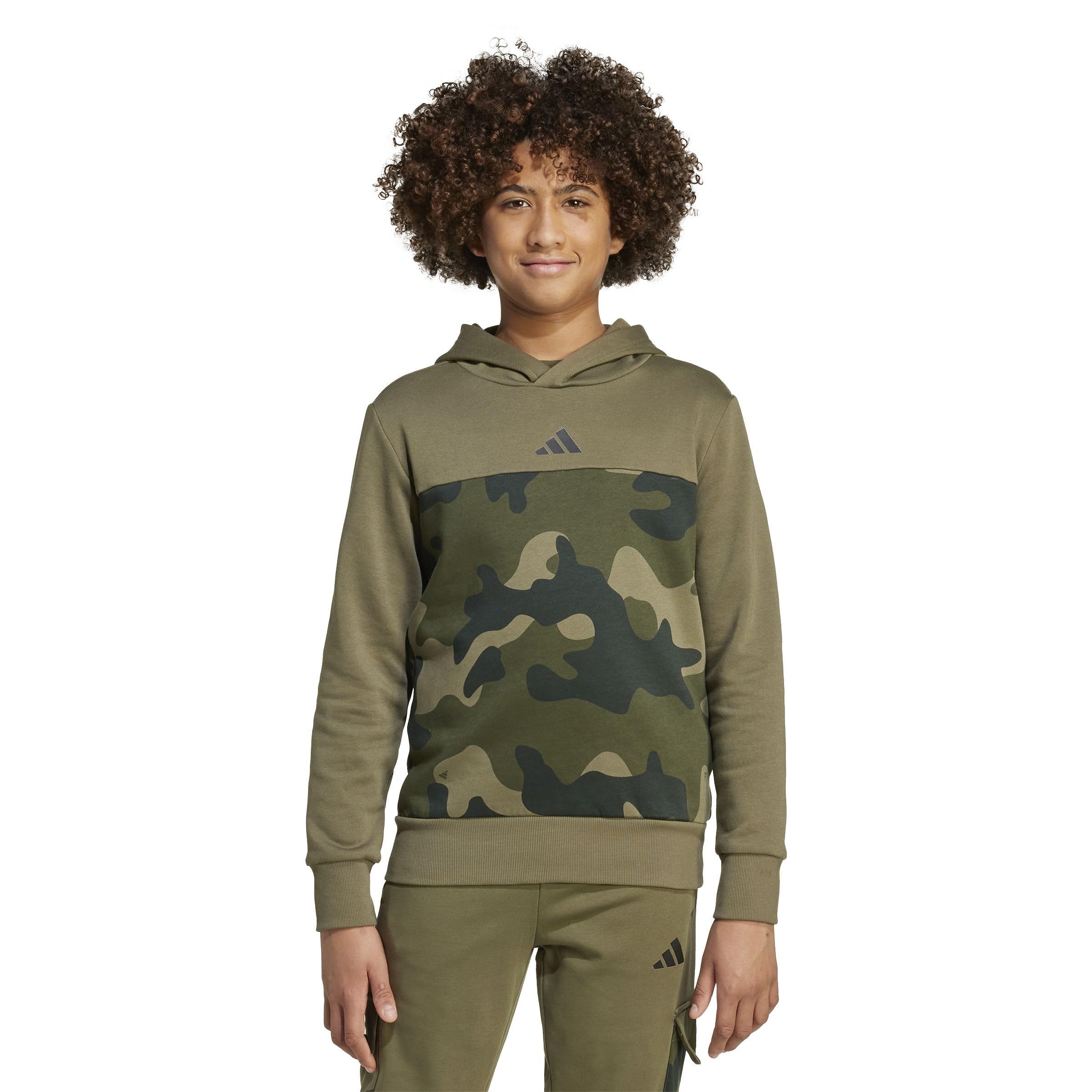 adidas uniseks-kind Seasonal Essentials Camo Fleece Hoodie Juniors, olive strata/black, 13-14 Years