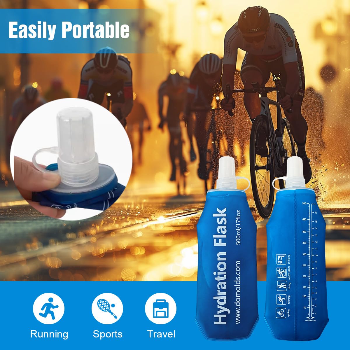 TXSN 250ML Soft Flask, Running Water Bottle Foldable TPU Hydration Flask for Running Hydration Pack Cycling Hiking Marathon, Pack of 2 - Image 2
