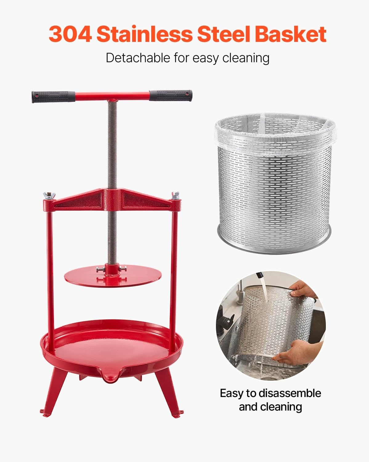 Happybuy 3.69 Gal/14L Fruit Wine Press, Stainless Steel Basket with Cross-Beam & Triangular Frame, Manual Juice Maker for Apples, Grapes, and More, Perfect for Home Kitchen Use