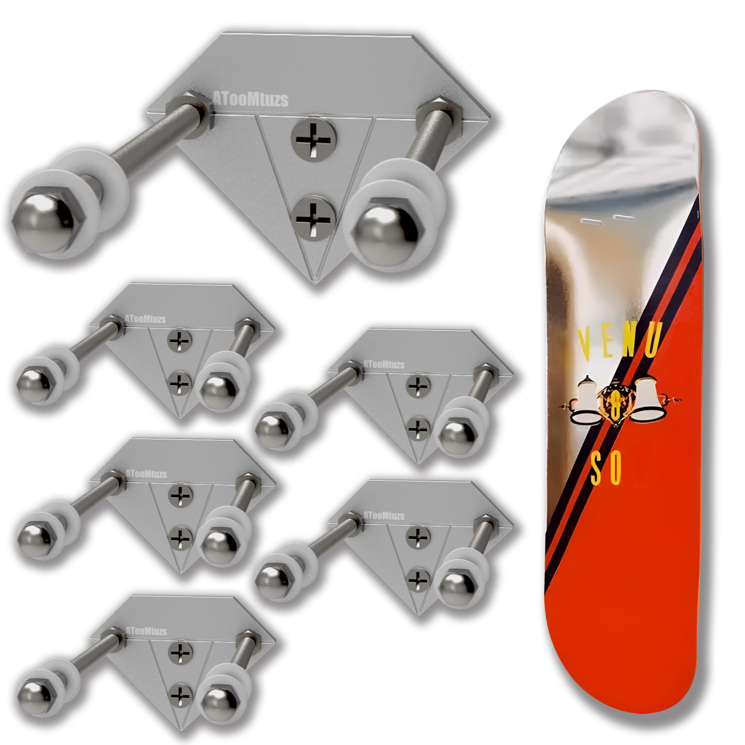 Skateboard Wall Mount Display 6 Packs -Aluminum Diamond Shape Skateboard Deck Wall Mount with Two Screw Holes for
