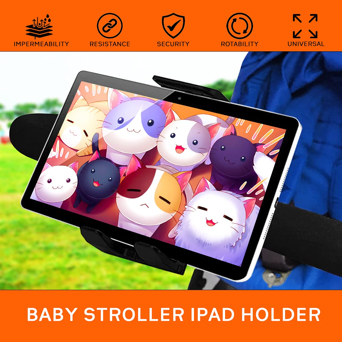 Support Tablette Poussette Canne Compatible avec iPad valable pour Toutes Les poussettes du Marche