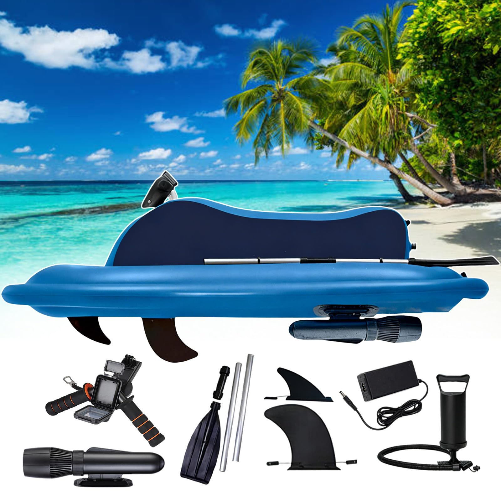 Combo de scooter submarino y kayak inflable, embarcación eléctrica con control remoto para buceo, esnórquel, pesca