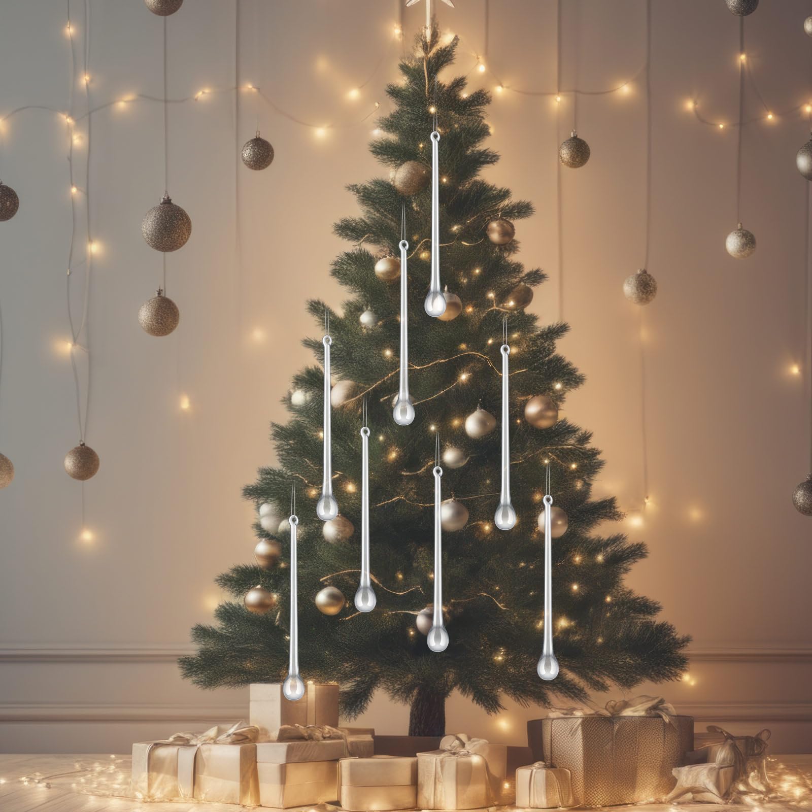 Glas-Eiszapfen, Weihnachtsschmuck, 12,9 x 1,5 cm, extra lang, transparent, Tropfenform, Weihnachts-Kronleuchter, Ornamente, Kristall-Hängeornamente, Glas-Regentropfen für