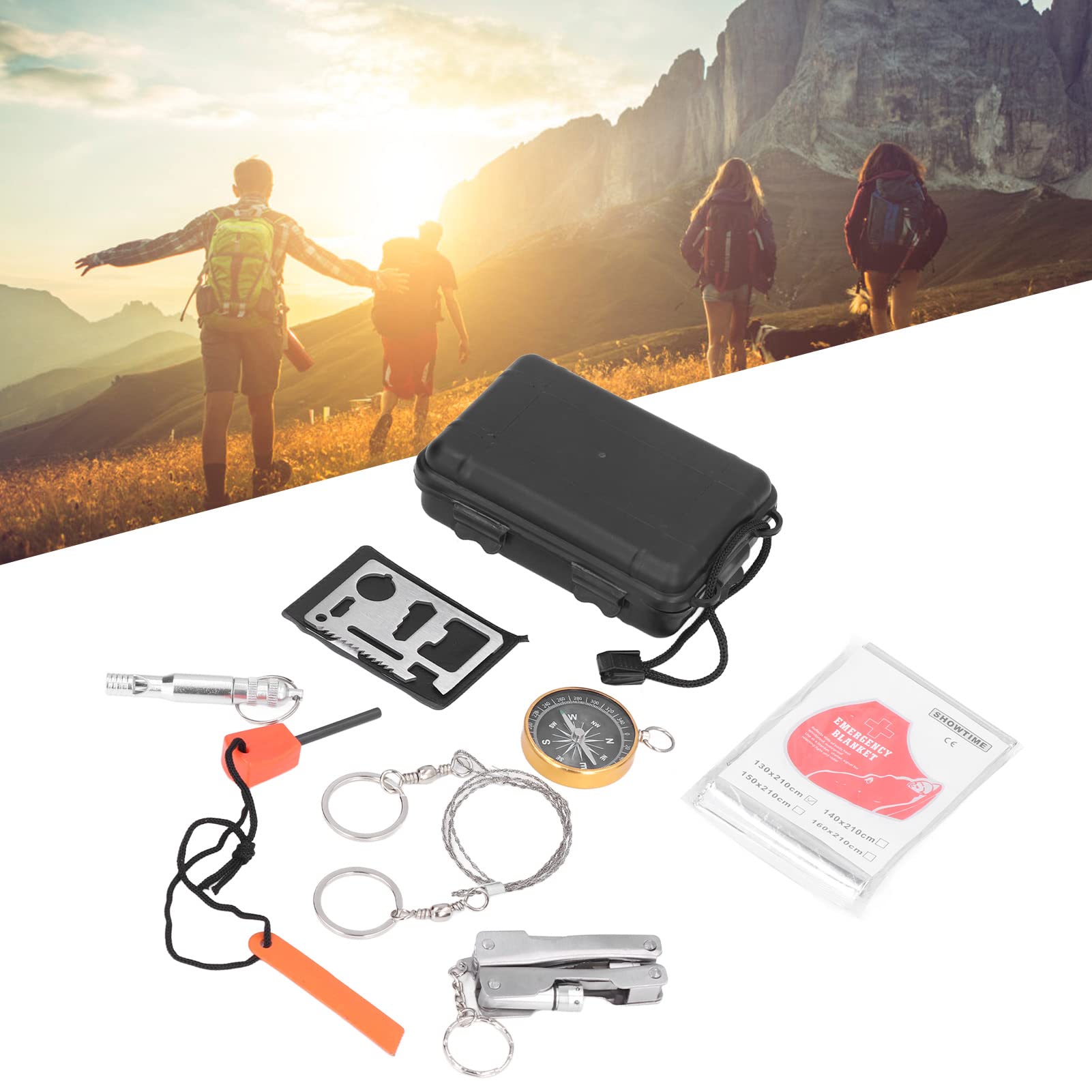 QANYEGN Survival Tool Kit, Outdoor Survival Box Survival Tools, Portable Emergency Box for Car Home Travel Camping Office Sports