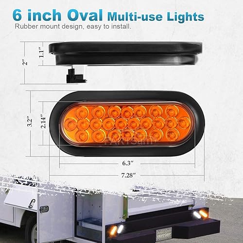 Miniatura 5 de Partsam 2 luces LED ovaladas de 6 pulgadas, color ámbar, 24 LED, luces LED ovaladas de 6 pulgadas, intermitentes y luces de estacionamiento, montaje
