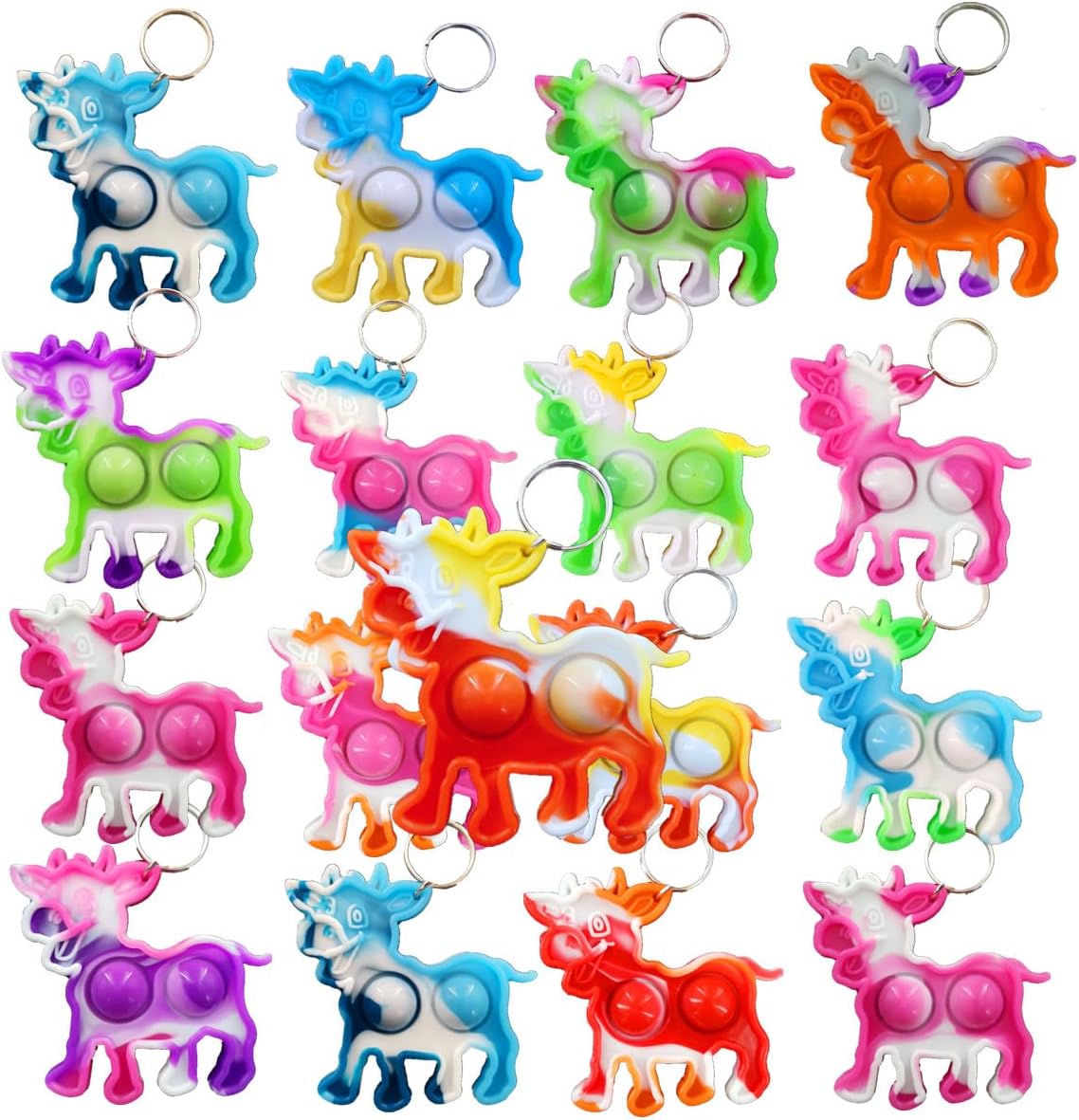 Bulk Mini pop Bubble Keychain Fidget Present,Cow Party Favors,Classroom Students Boys Girls Birthday Small Gifts