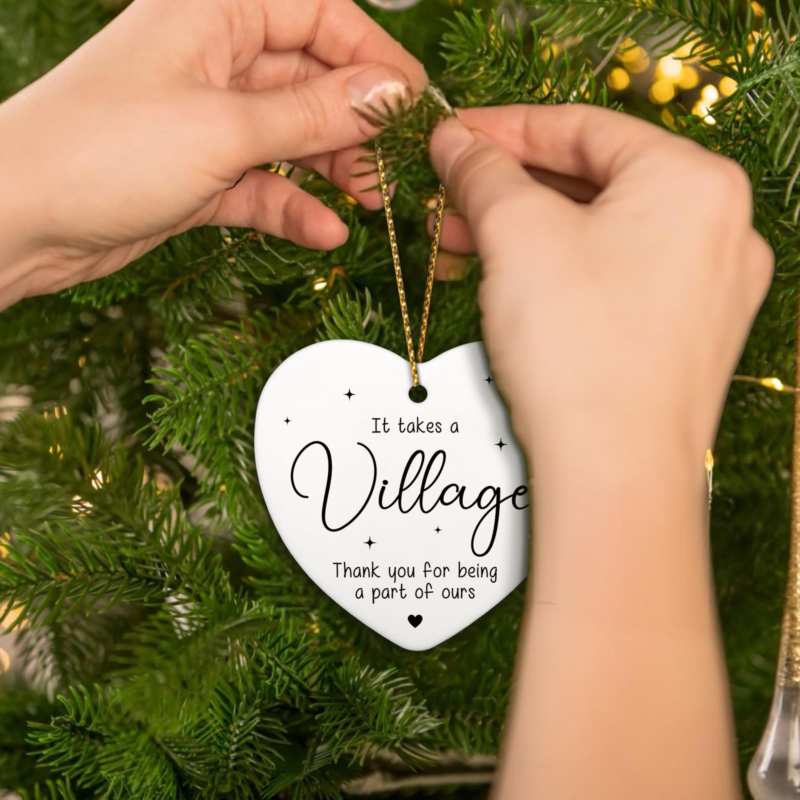 Thank You Gifts for Women It Takes a Village Daycare Provider Babysitter Gifts Appreciation Gift for Coworker Teacher Nurse Christmas Tree Decorations Ceramic Heart Ornament