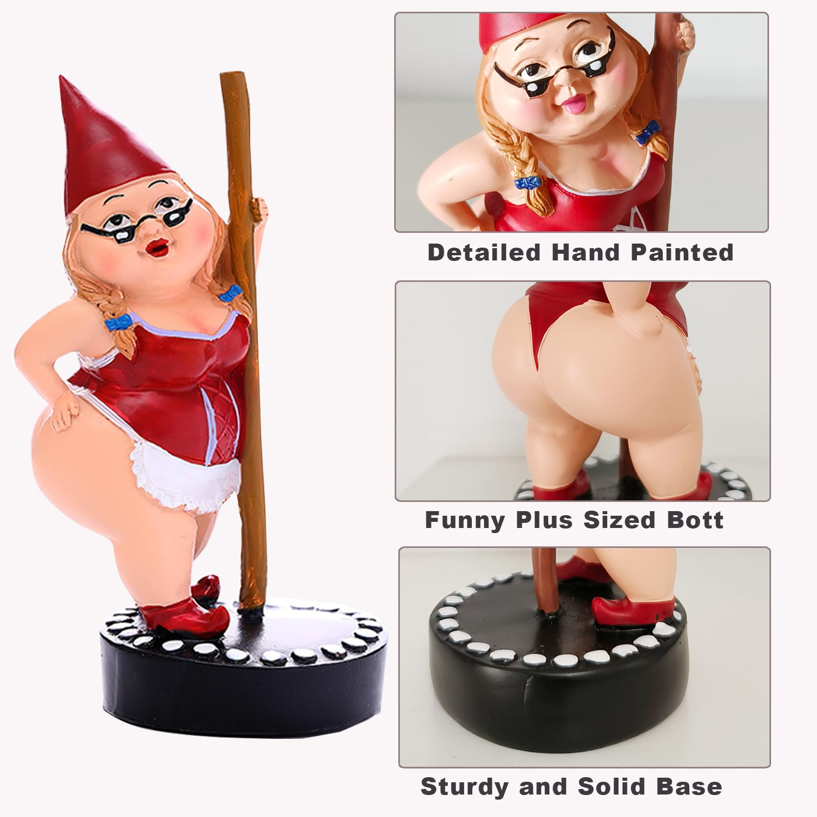 Myqiqi Pole Dancing Gnome Statue Funny Gnome Garden Ornament for Fairy Garden or Home Décor Two Size 12cm and 17cm (RED-S) - Image 2