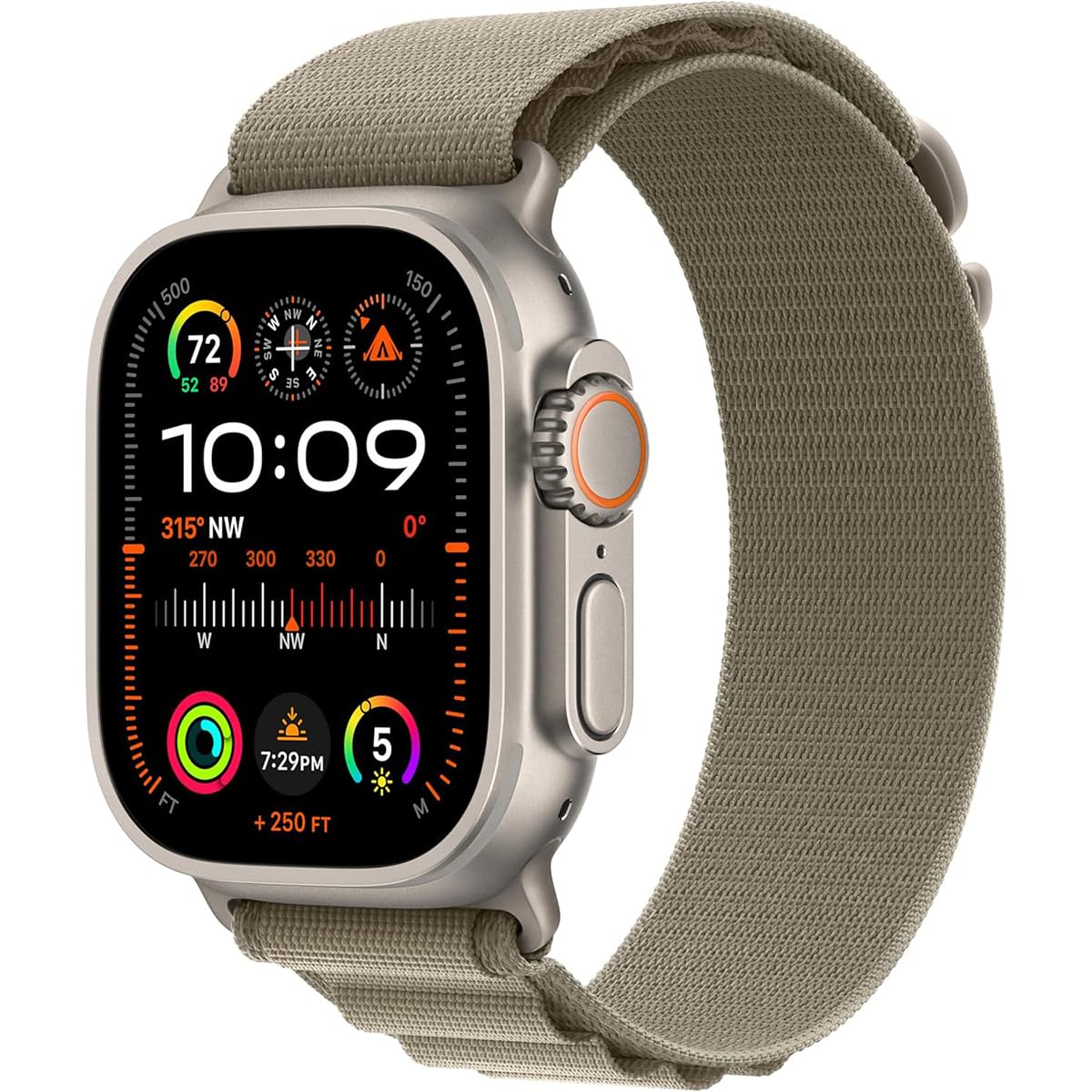 Apple Watch Ultra 2 [GPS + Cellular, 49mm] Titanium Case with Olive Alpine Loop, Small (Renewed)