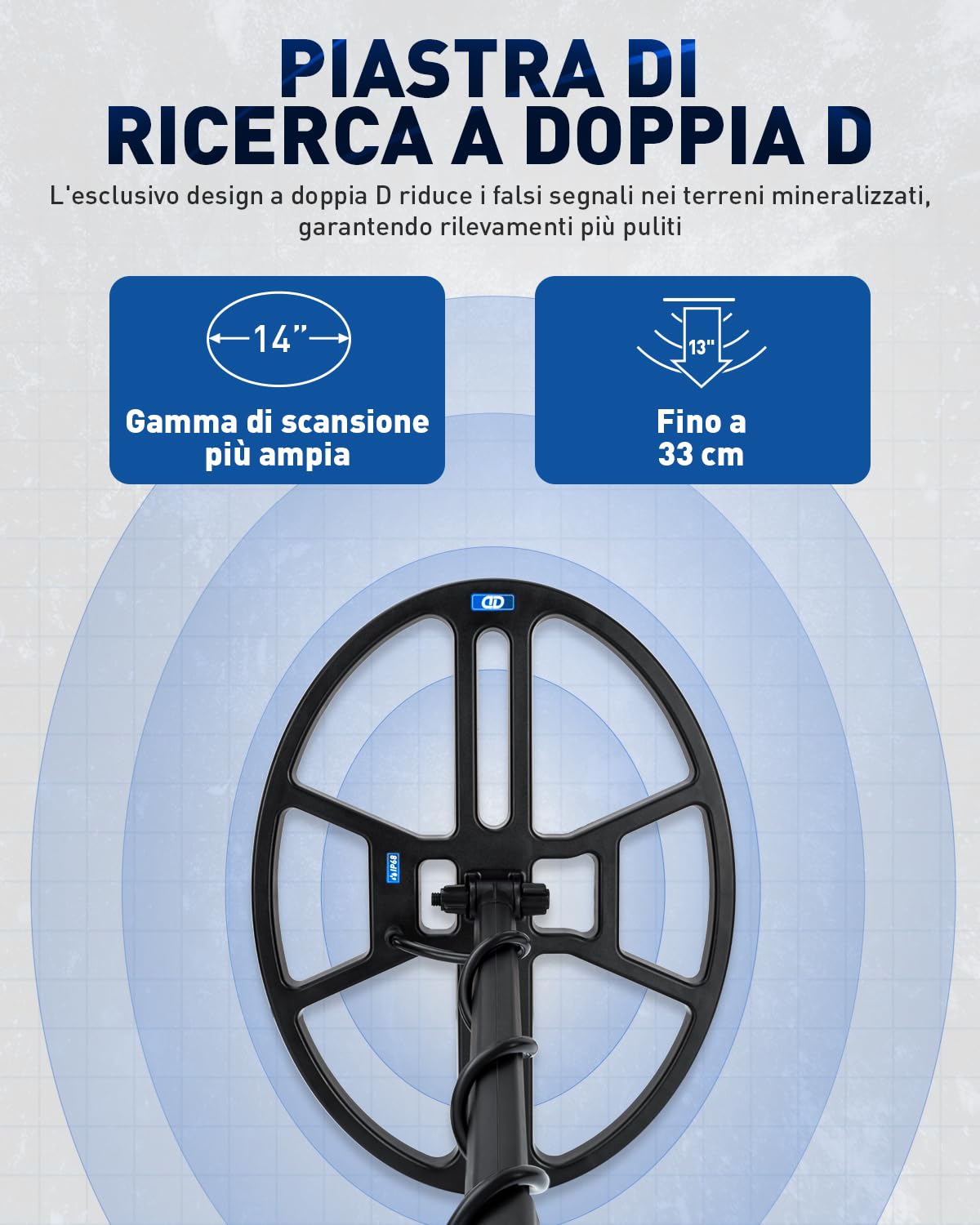 Hazlewolke Metal Detector Professionali, Bobina di Ricerca DD Impermeabile da 14'', Metal Detector ORO con Modalità Pinpoint, Profondità di Ricerca di 33 cm, 4 Modalità