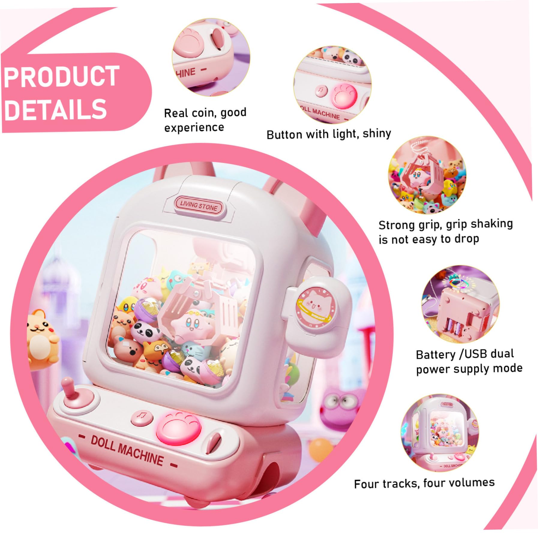 Macchina Artigli per Bambini, Macchina Artigli per Bambini con Luce e Musica, Mini Distributore Automatico con 10 Muppet, 10 Uova a Sorpresa e 12 Monete da Gioco, Giocattolo per a Batteria/U