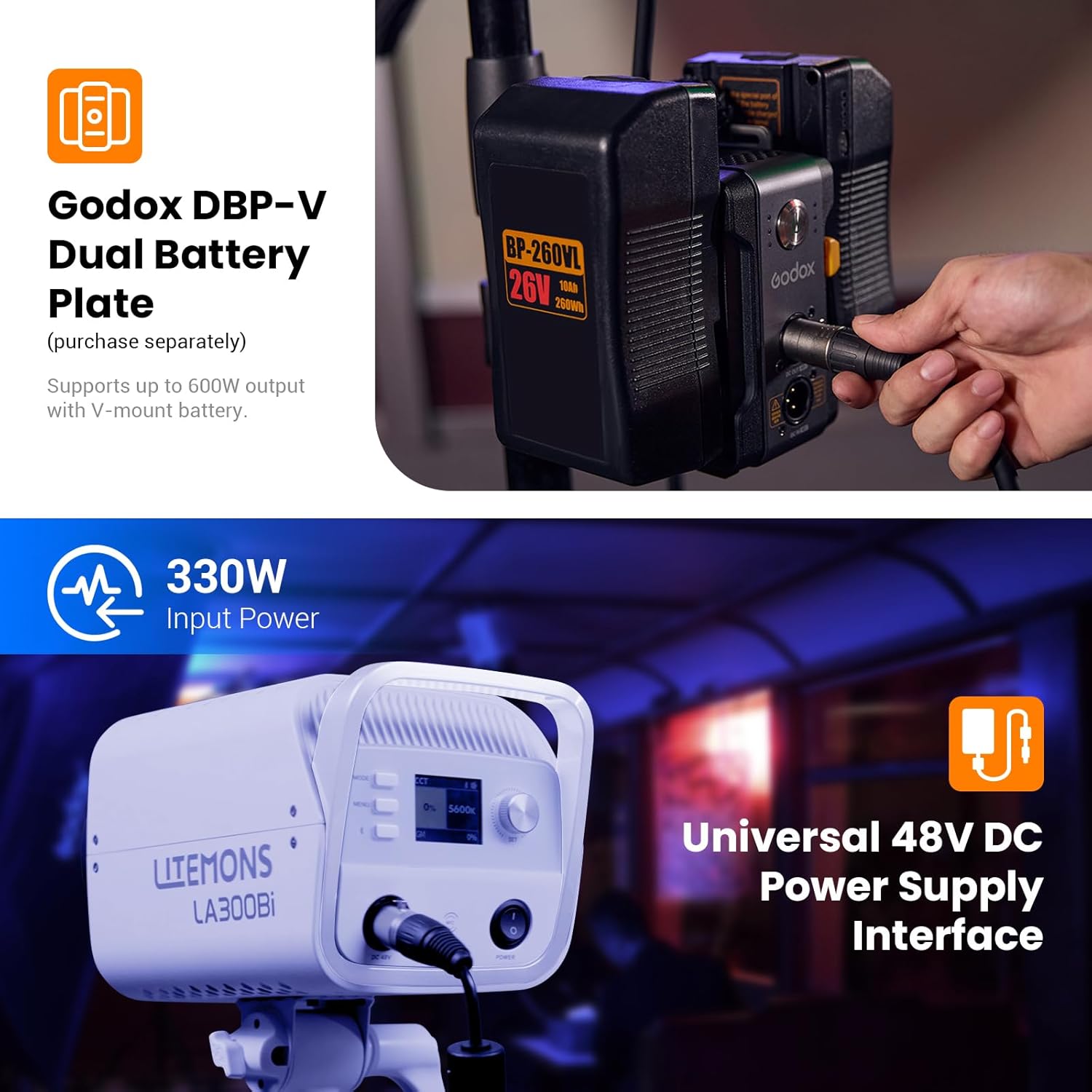 Godox LA300Bi Bi-Color LED Video Light,330W Continuous Lighting 2800-6500K 11 FX Effects, Support App Control, Bowens Mount Studio Video Light for Live Streaming, Protrait Photography