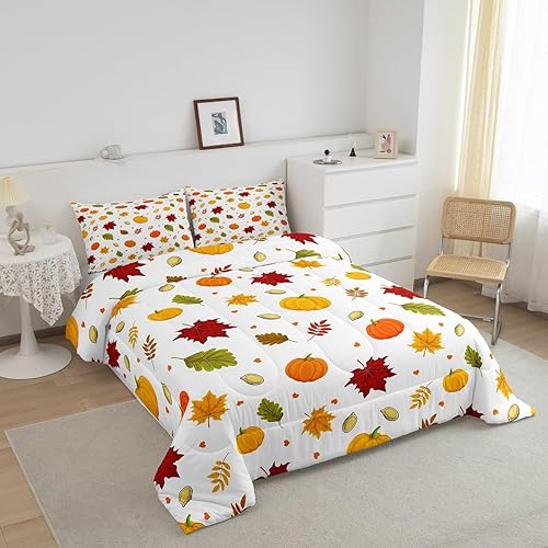 Miniatura 2 de Juego de ropa de cama de calabaza otoñal para niños, cosecha de otoño, juego de edredón de decoración de Acción de Gracias para niños y niñas,