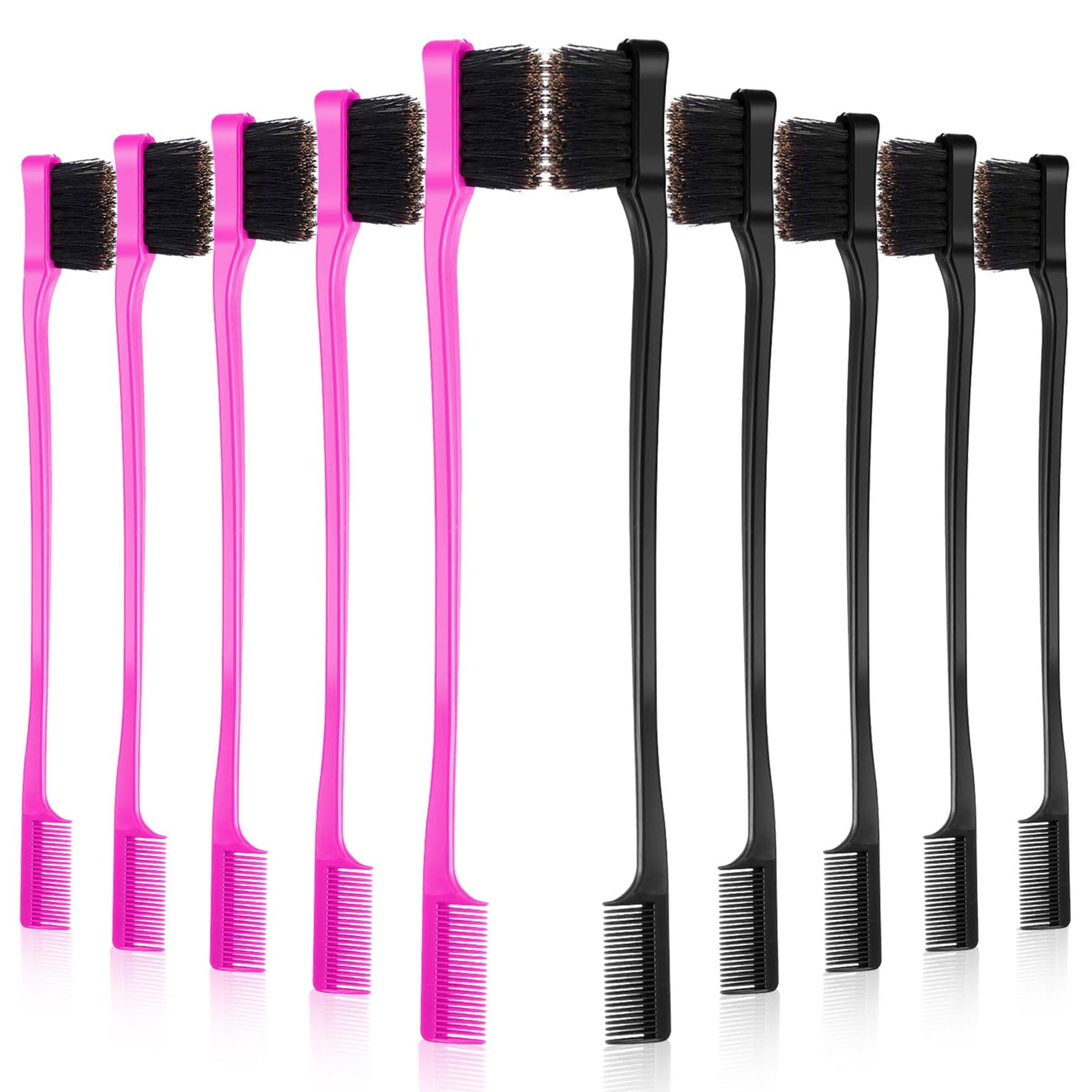BBTO 10 Double Sided Edge Control Hair Edge Brush and Comb Combo Pack, Smooth Grooming for Women and Girls(Rose and Black)