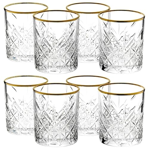 Queensway Home & Dining 420ml 4/8 Pcs Timeless Tumbler with Gold Rim Whiskey Cocktails Glasses Perfect Party Mug Lead Free Drinkware Gifts Clear Fine Sleek Design for Celebrations (8)