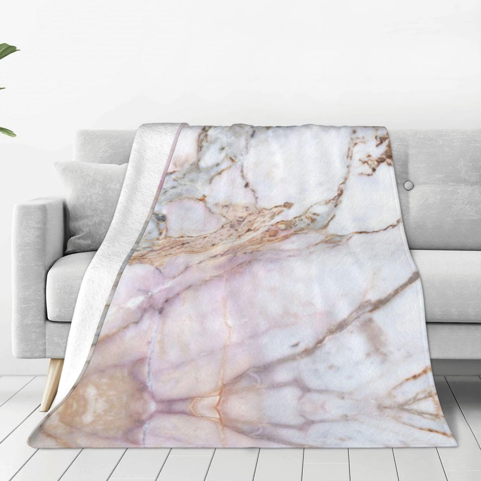 Couverture en peluche douce chaude plaid marbré rose blanc jeté de canapé lit