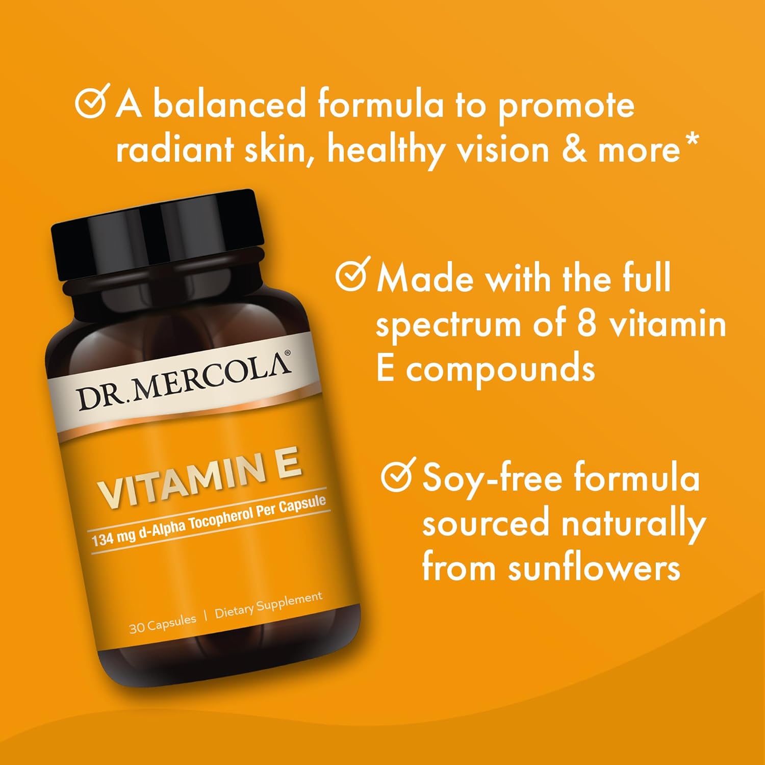 Dr. Mercola Vitamin E - Supports Healthy Skin & Antioxidant Status - Tocopherols and Tocotrienols Blend - Non-GMO, Gluten-Free & Soy-Free - 30 Capsules (30 Servings)
