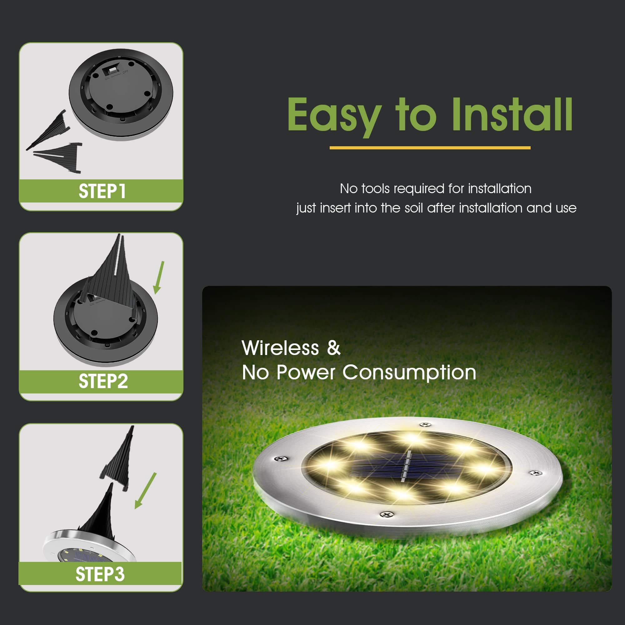 FLOWood 12 Stück Solar Bodenleuchte für Garten 8 LEDS Warmweiß Außenleuchte Wasserdicht Gartenleuchte Edelstahl Kunststoff ampe für außen Auffahrt Gehweg Patio Garden [Energieklasse A]