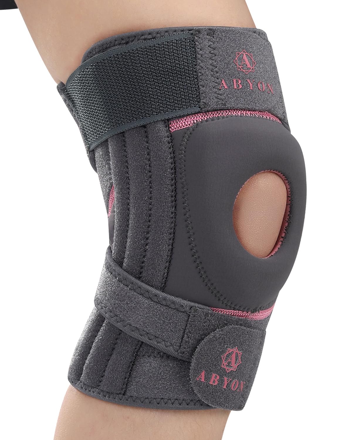ABYON ELITE Kniebandage für Damen & Herren mit 4-fach verstellbarem rutschfestem Gurtsystem und seitlichen Stabilisatoren – Knieorthese bei Schmerzen, Arthritis, Kreuzband, Meniskus, Läuferknie