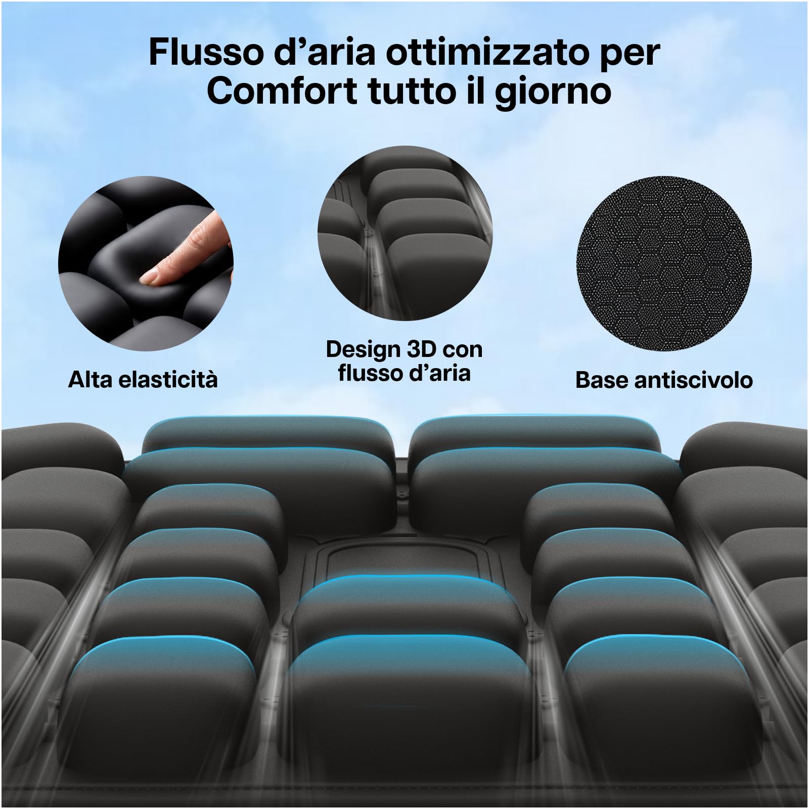MMOBIEL Cuscino da Viaggio Gonfiabile Cuscino Portatile Sedia con Bolle d'Aria, Borsa Portaoggetti & Base Antiscivolo – Sollievo dalla Pressione Coccige & Emorroidi – Ufficio, Campeggio & Stadio