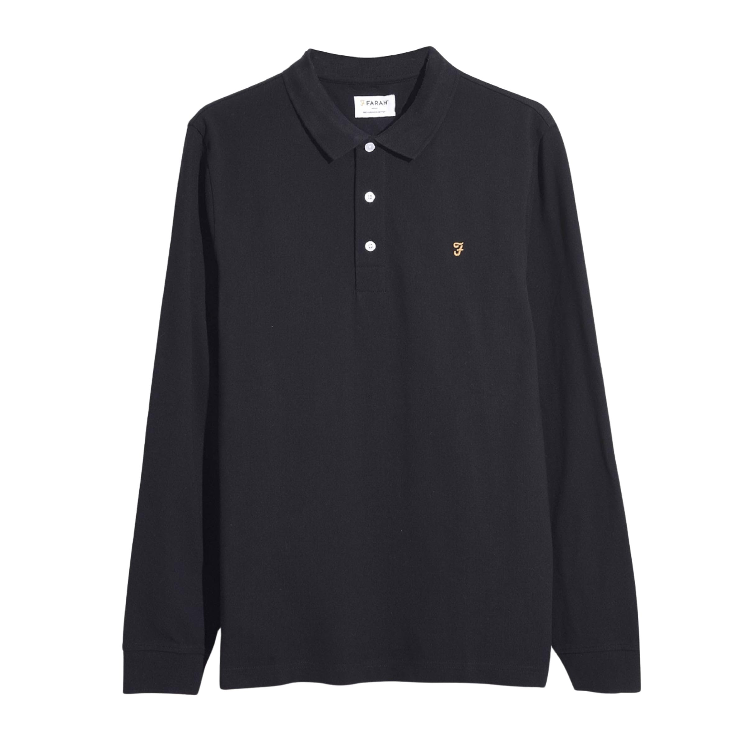 Farah Mens BLANES LS Polo, Black, XL UK