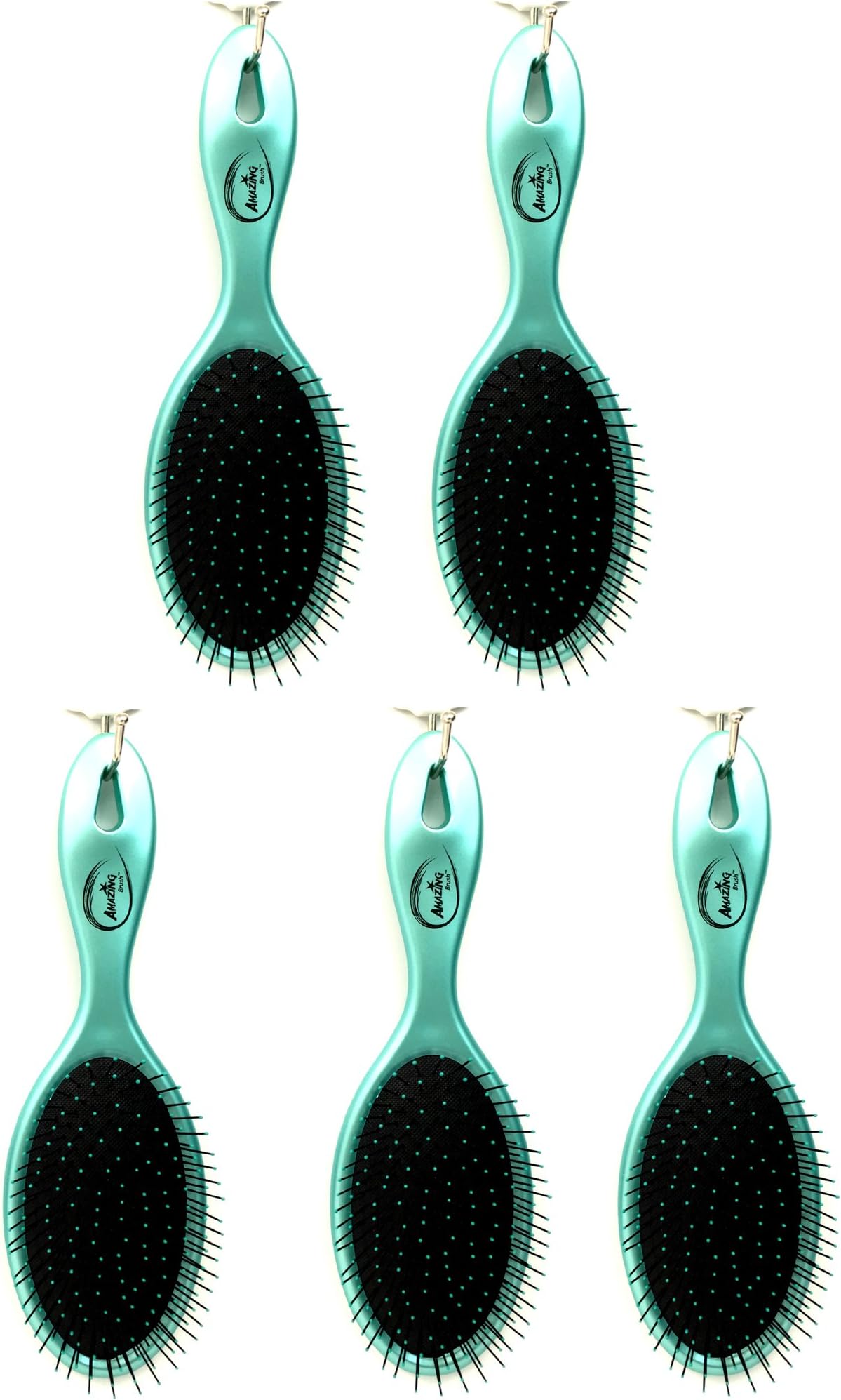 Beauticom (5 Pieces) Amazing Brush Remove Tangle Without The Pain. Best Hair Detangler Brush For Women, Girls, Men & Boys (Metallic Teal Color)
