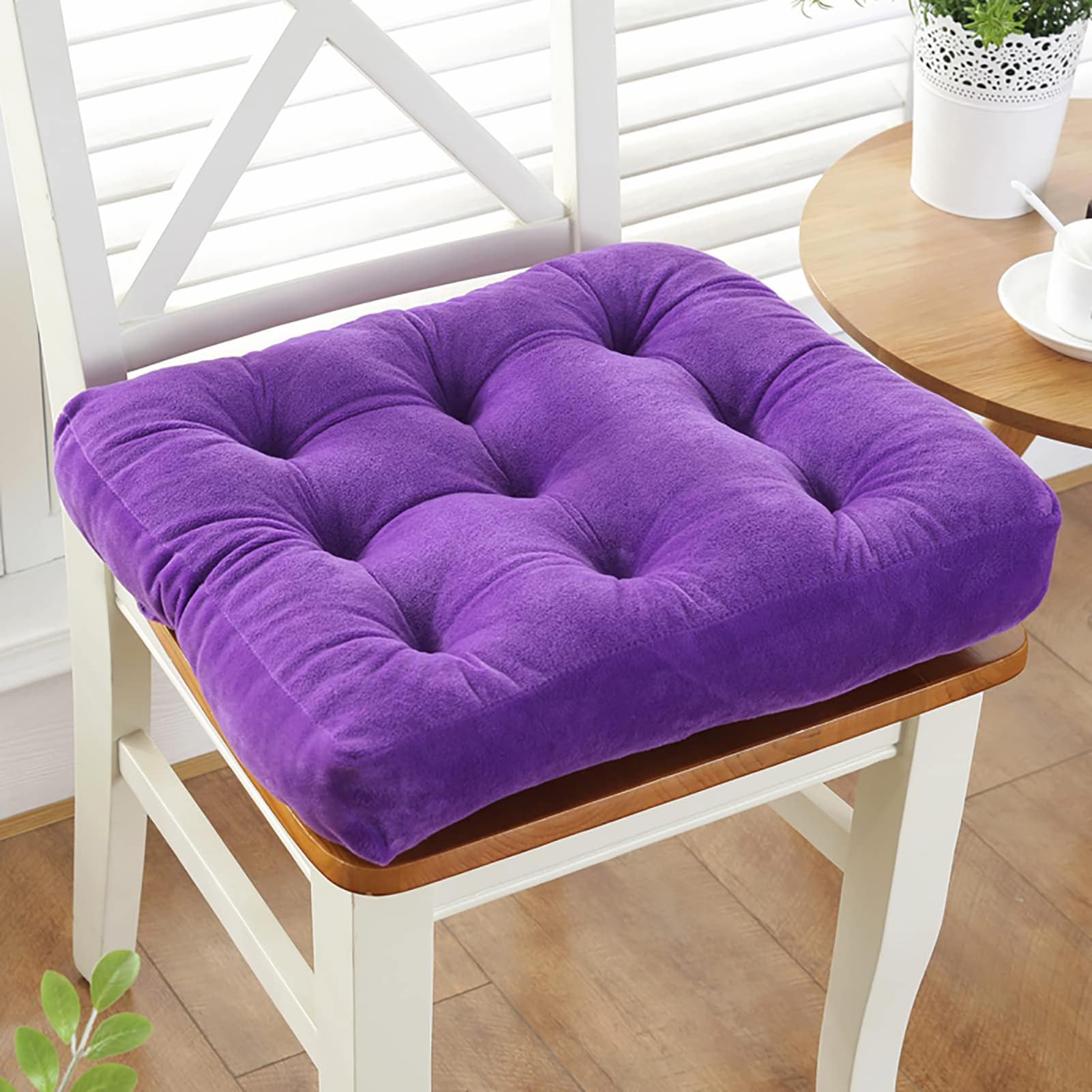Qiydia Velvet Seat Cushion, Soft Thick Chair Pad Square Floor Seating Cushions, Comfy Pillows Chair Cushions for Tatami Kitchen Dining Room Home Decoration(43x43cm(17x17inch), Purple)