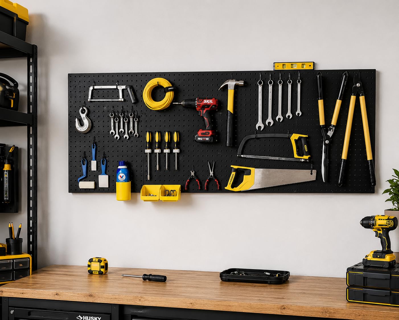 Made in USA organizer ścienny do pegboardów, 4 ea 61 x 40 cm, plastikowe panele pegboardowe, szerokość 243 cm, zestaw P-212 B, organizacja garażu do stołu warsztatowego, organizer do przechowywania