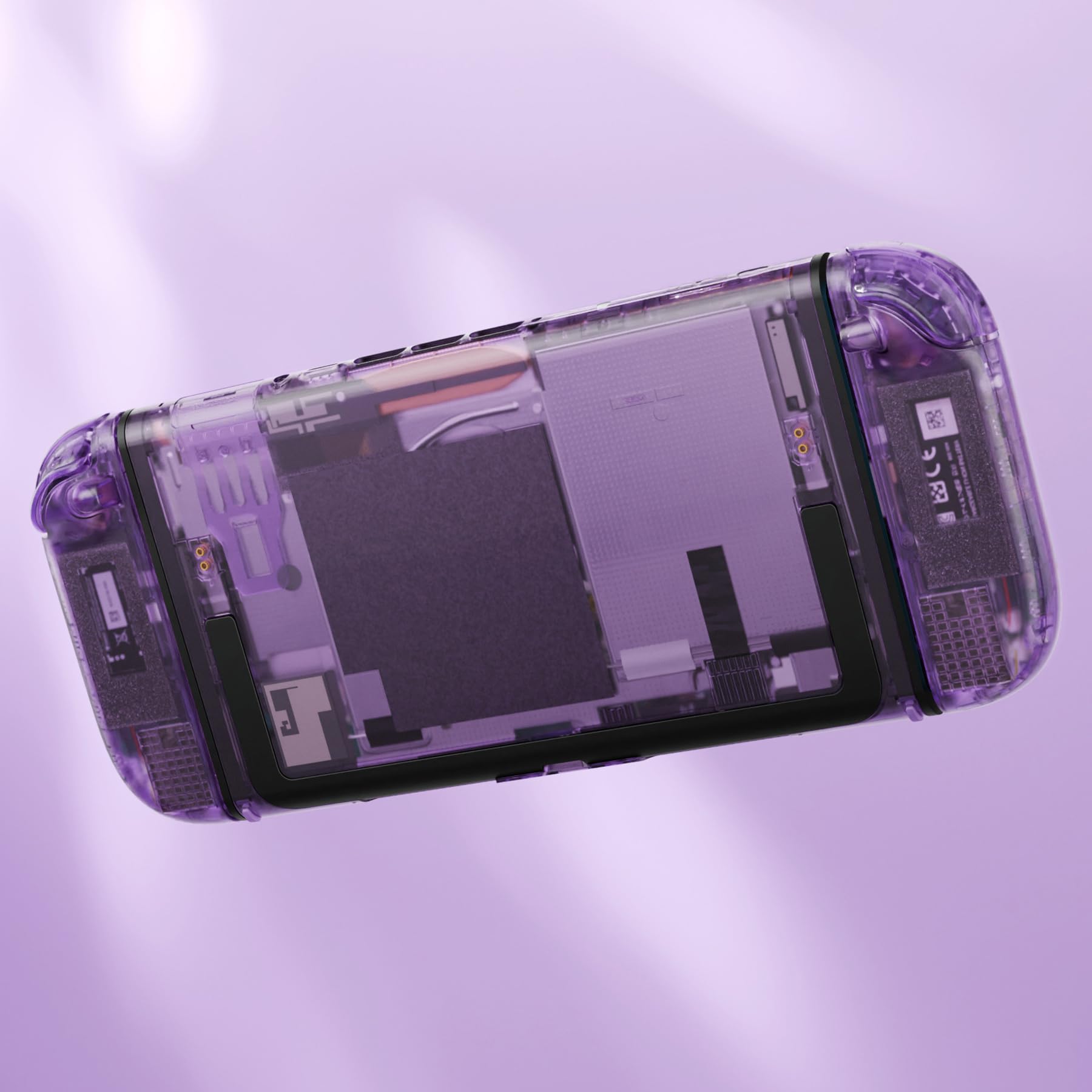 eXtremeRate Cover per Nintendo Switch 2, Custodia Ricambio per Joycon con Set Completo di Tasti, Accessorio per Switch 2, Senza Joycon e Console(Dpad Versione) - Trasparente Viola Atomico