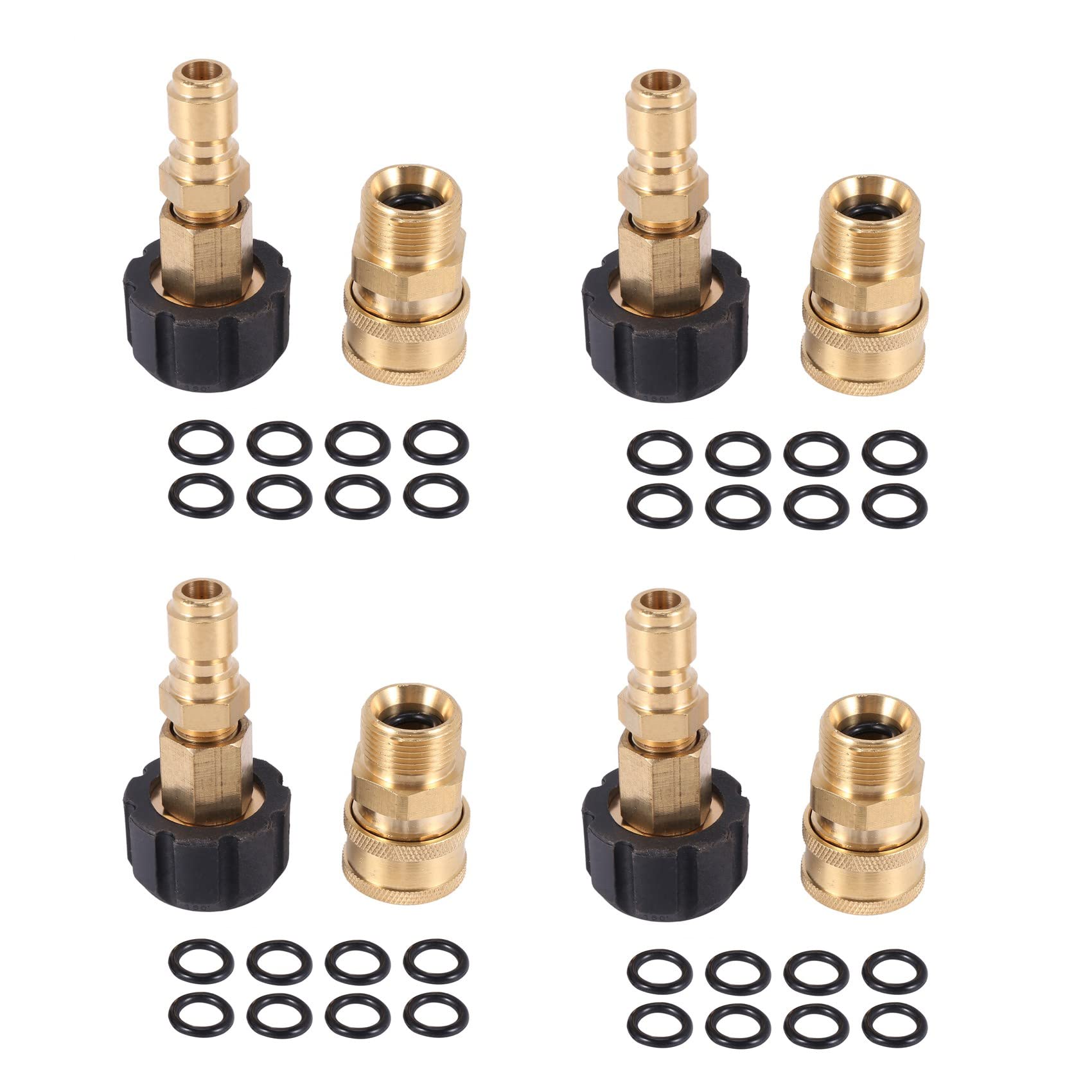 Jnchdghwa 4X Pressure Washer Adapter Set,Quick Connector,M22 14mm Swivel-M22 Metric Fitting,M22-14 Swivel+3/8 Inch Plug,5000 PSI