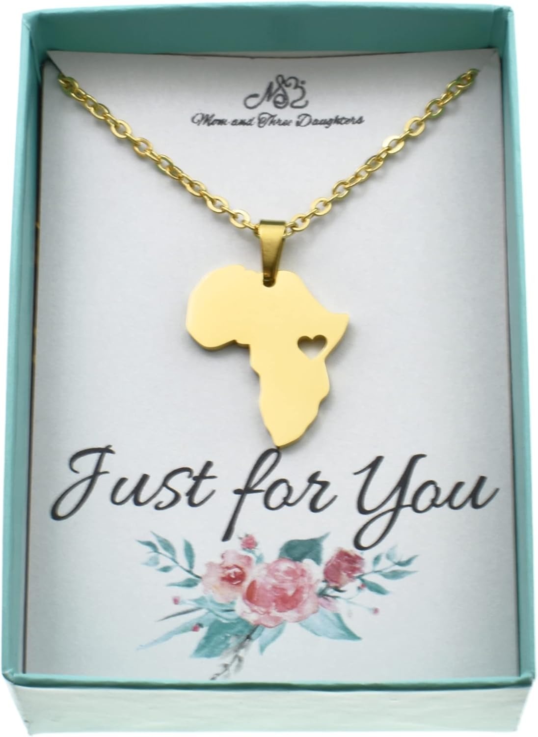 MOM & THREE DAUGHTERS Africa Necklace, Africa Map Pendant Necklace Women. Stainless Steel Chain. African American Jewelry. African Jewelry for Women. African American Gifts