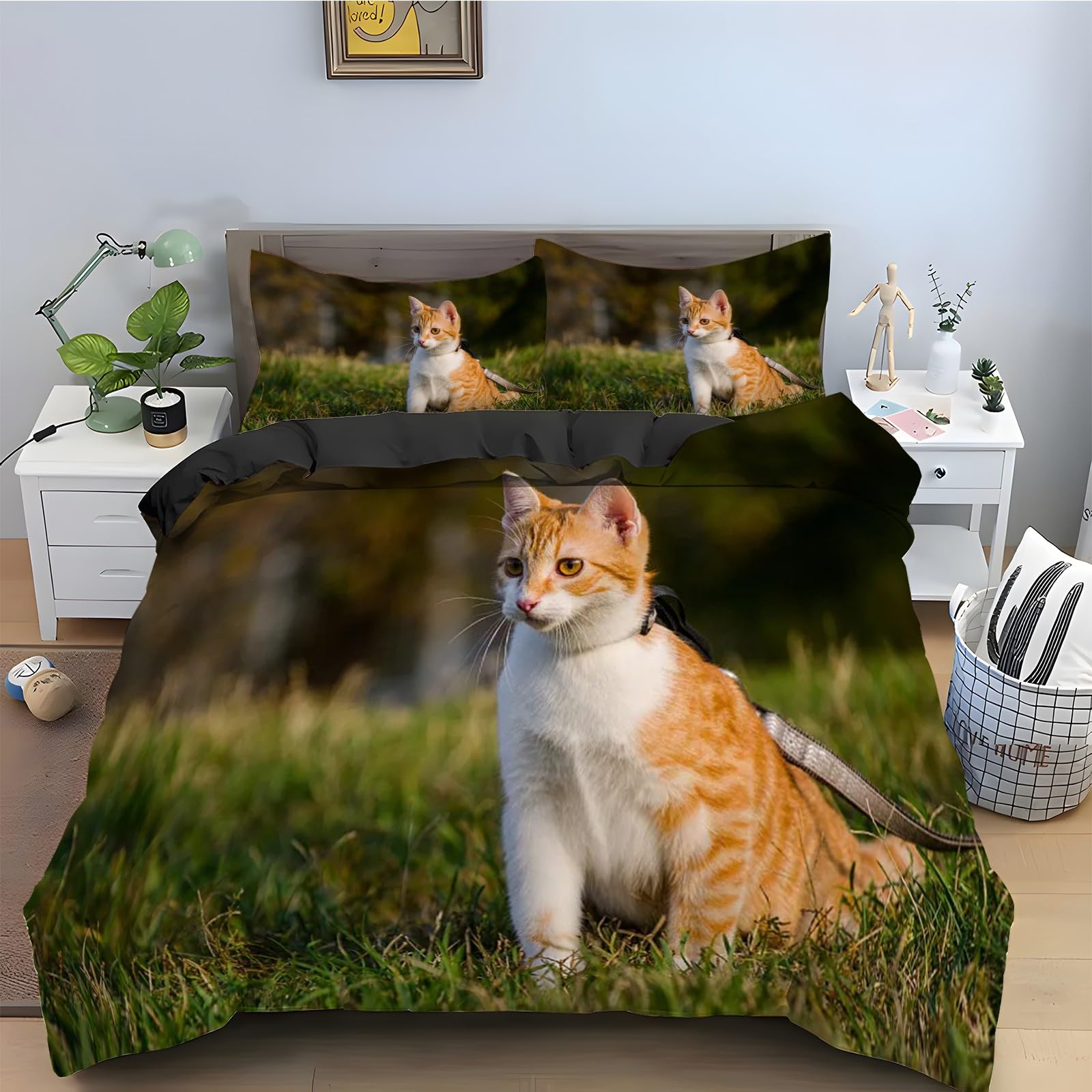 Chat De Jianzhou Parure de Lit 240 x 260 Anti-Plis Housse Couette Microfibre Douce kz1344