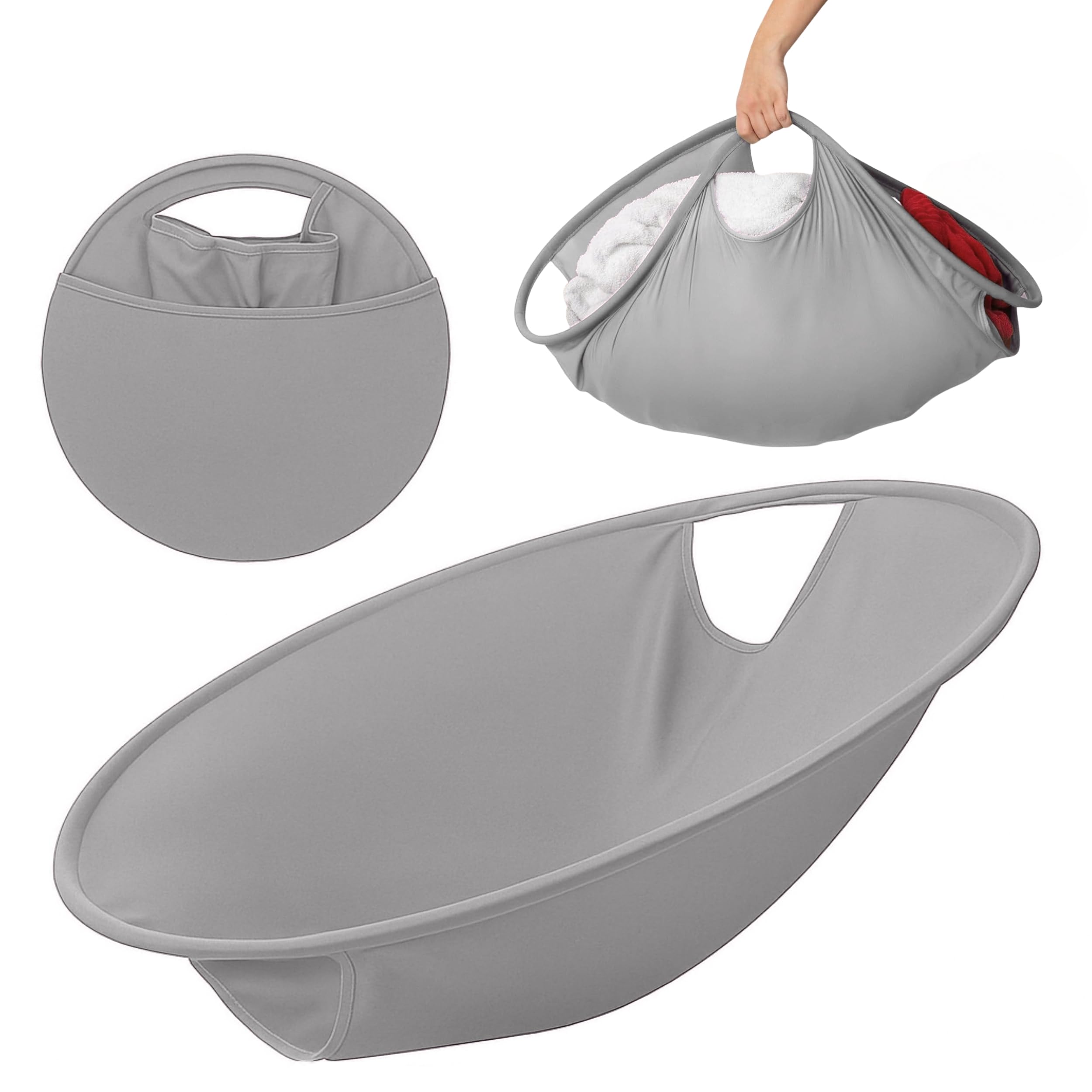Cesta de Lavandería Plegable Redonda – Diseño Compacto y Resistente, con Bordes Suaves y Agarre Ergonómico – Ideal para Ropa, Viajes o Hogar (Gris XL (66cm))