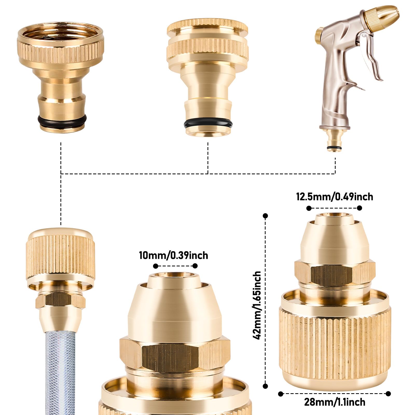 Produktbild von APOMOONS Messing Schlauchanschluss 1/2 Zoll – Wasserhahn-Adapter Mit Wasserstop, Gartenschlauch-Kupplung Inkl. Dichtband