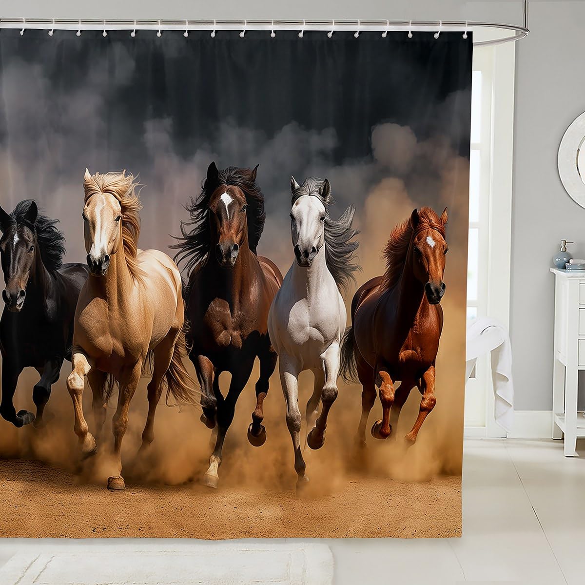 Erosebridal Wild Animal Shower Curtain, Horse Bathroom Decor, Microfiber Waterproof Running Horse Shower Curtain 72" W x 72" L