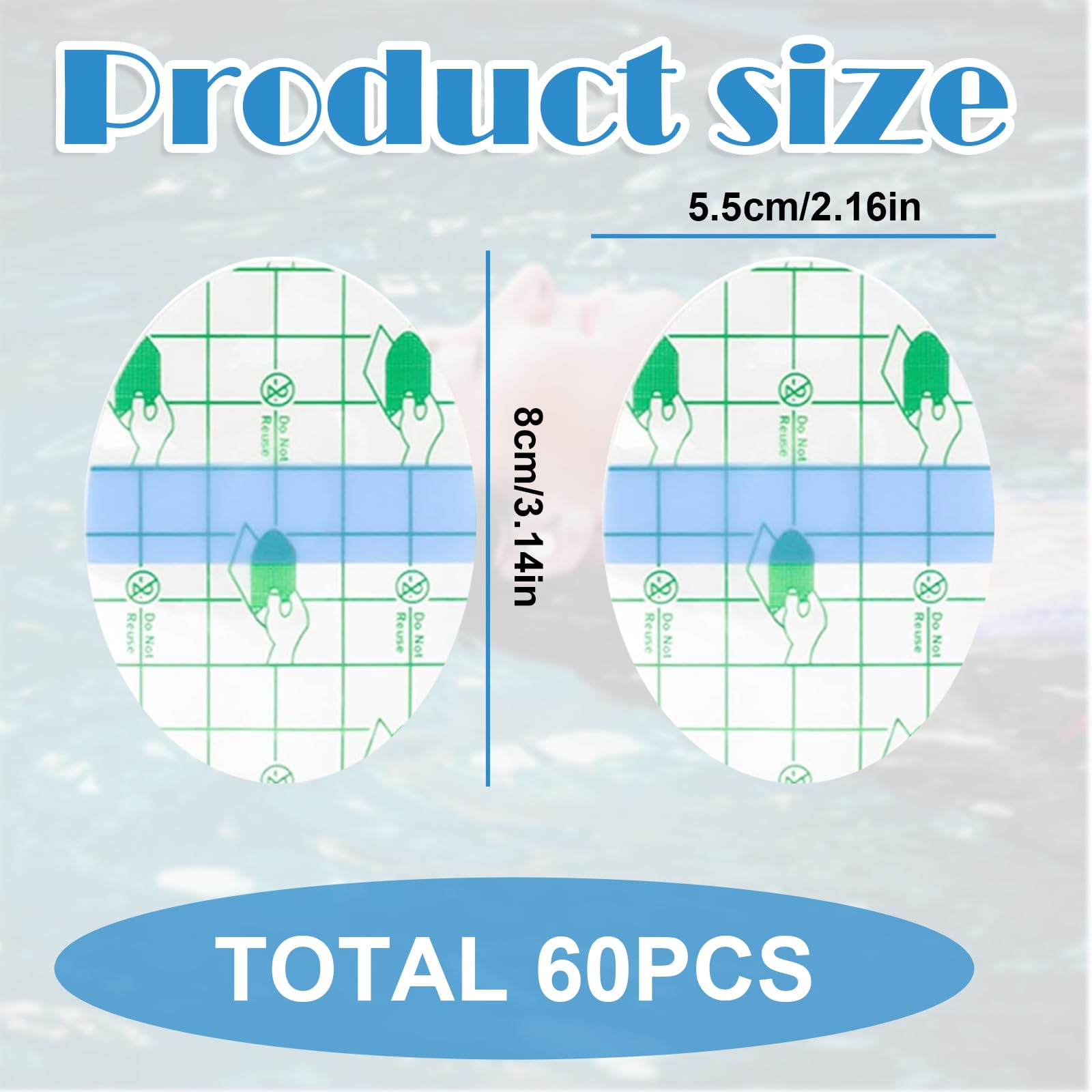 Confezione da 60 copriorecchie per doccia e nuoto, toppe adesive trasparenti impermeabili 5,5 x 8 cm, design senza cotone, adatti per adulti, ideali per surf, immersioni e tutte le attività acquatiche