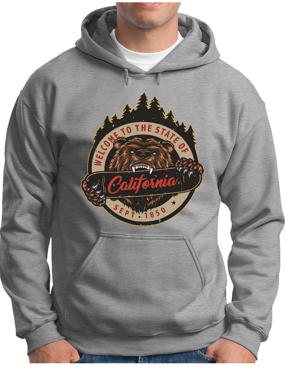 Pull à capuche homme Cali Bear gris mélangé la solution confort idéale en taille 4XL - 5