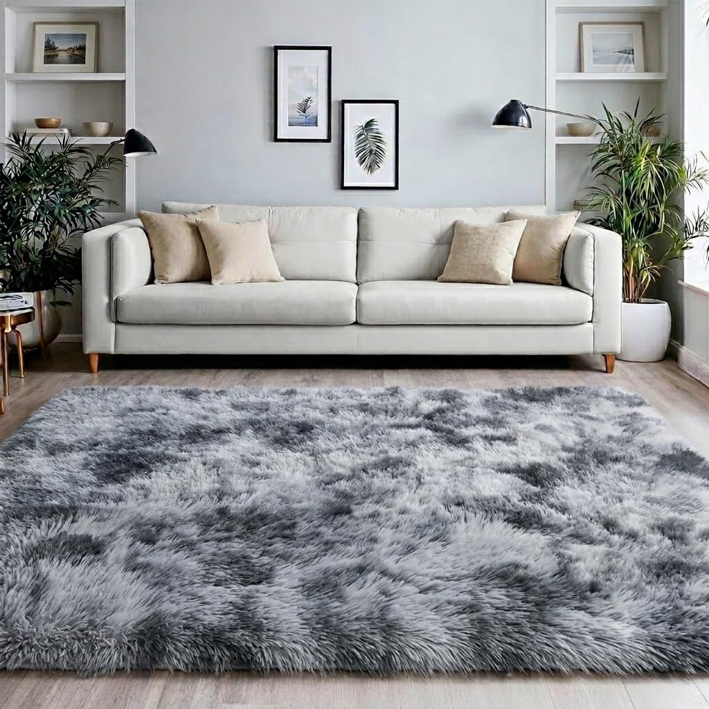 BEIMO Living Room Rugs, Extra Large 200x280cm Bedroom Rug Fluffy Faux Fur Carpets, High Pile Soft Rug Non Shedding, Modern Non Slip Area Rugs, Tie-dyed Grey โ image 1