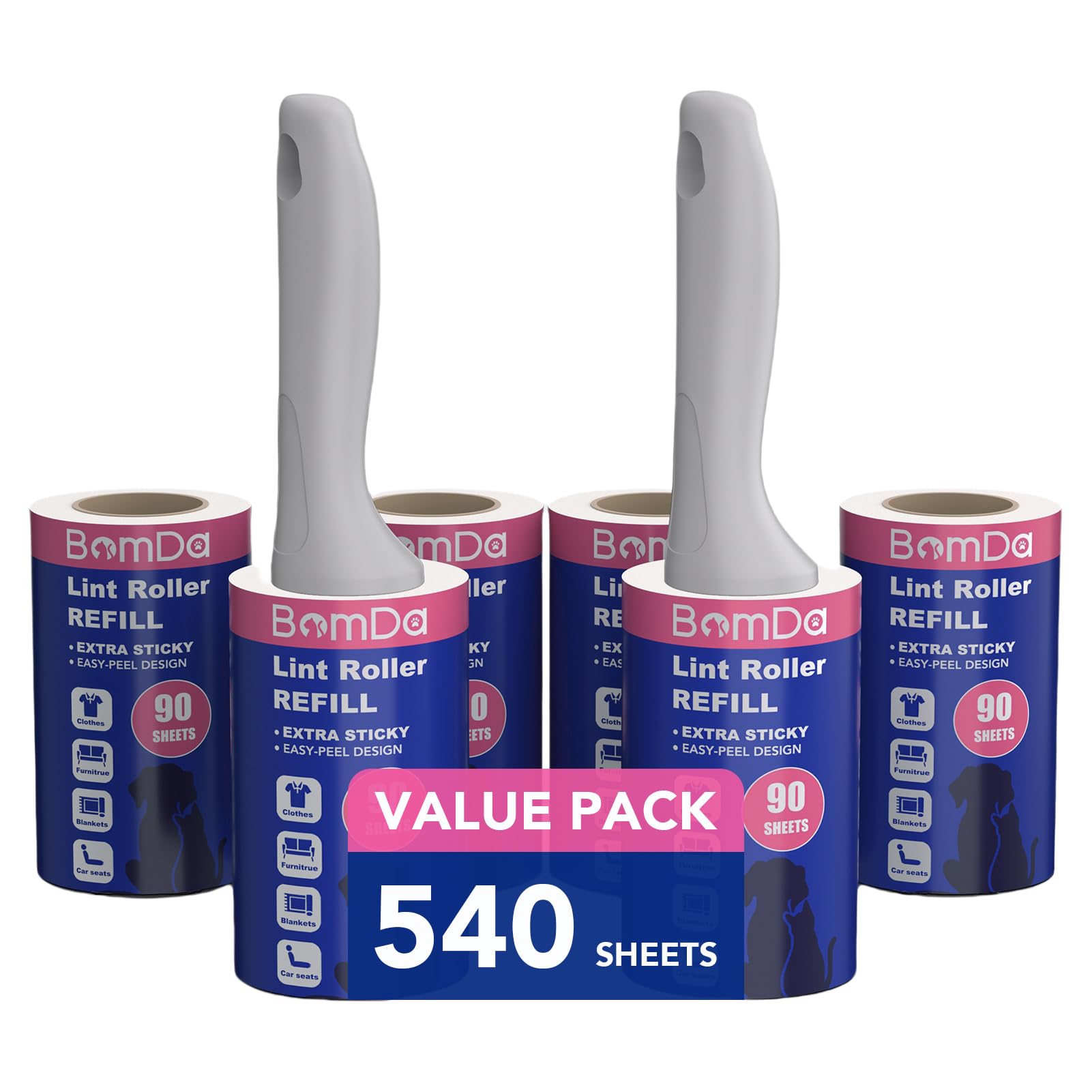 Rullo Togli Peli Animali, Rotolo Adesivo Extra Appiccicoso 540 Ricariche Fogli, Spazzola Togli Peli Animali, Rulli Stick di Pelucchi (540 Fogli)