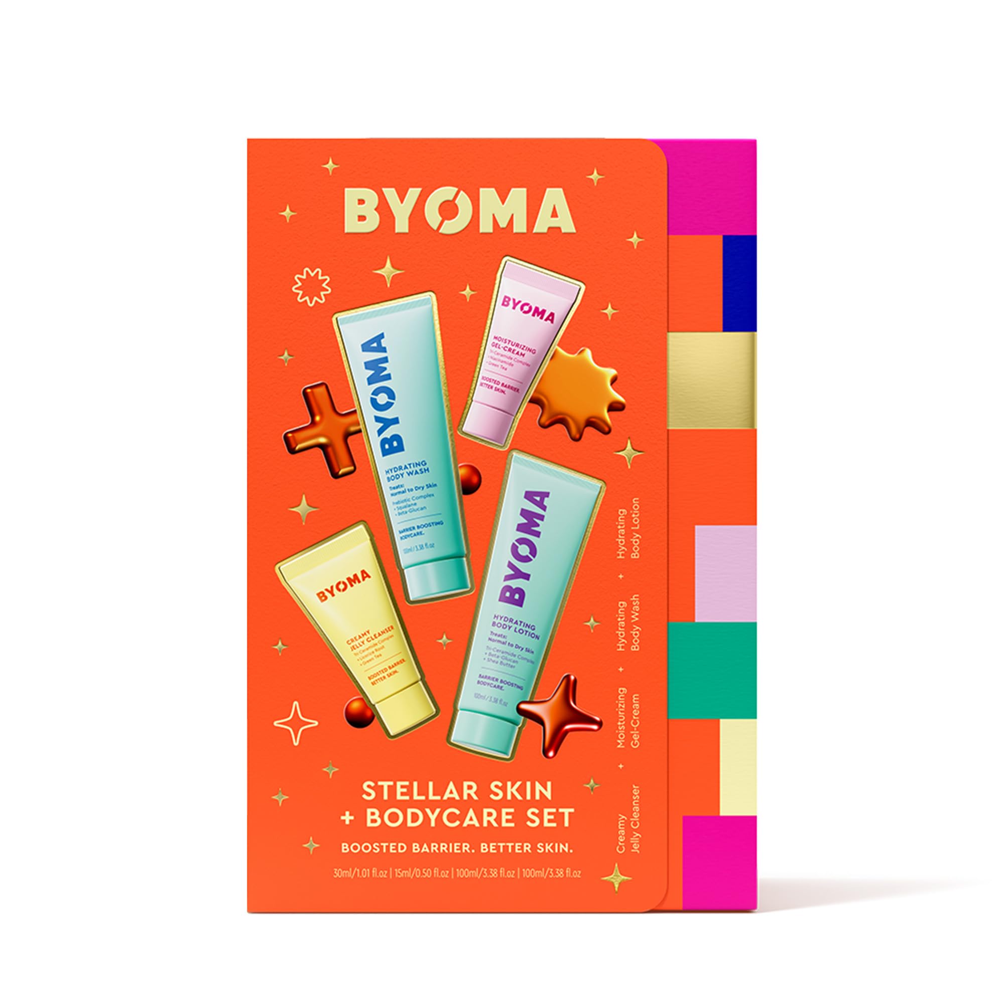BYOMA Stellar Skin & Bodycare 4-Piece Kit â€“ 15ml Moisturising Gel-Cream, 15ml Creamy Jelly Cleanser, 100ml Hydrating Body Wash & Lotion | Suitable for All Skin Types