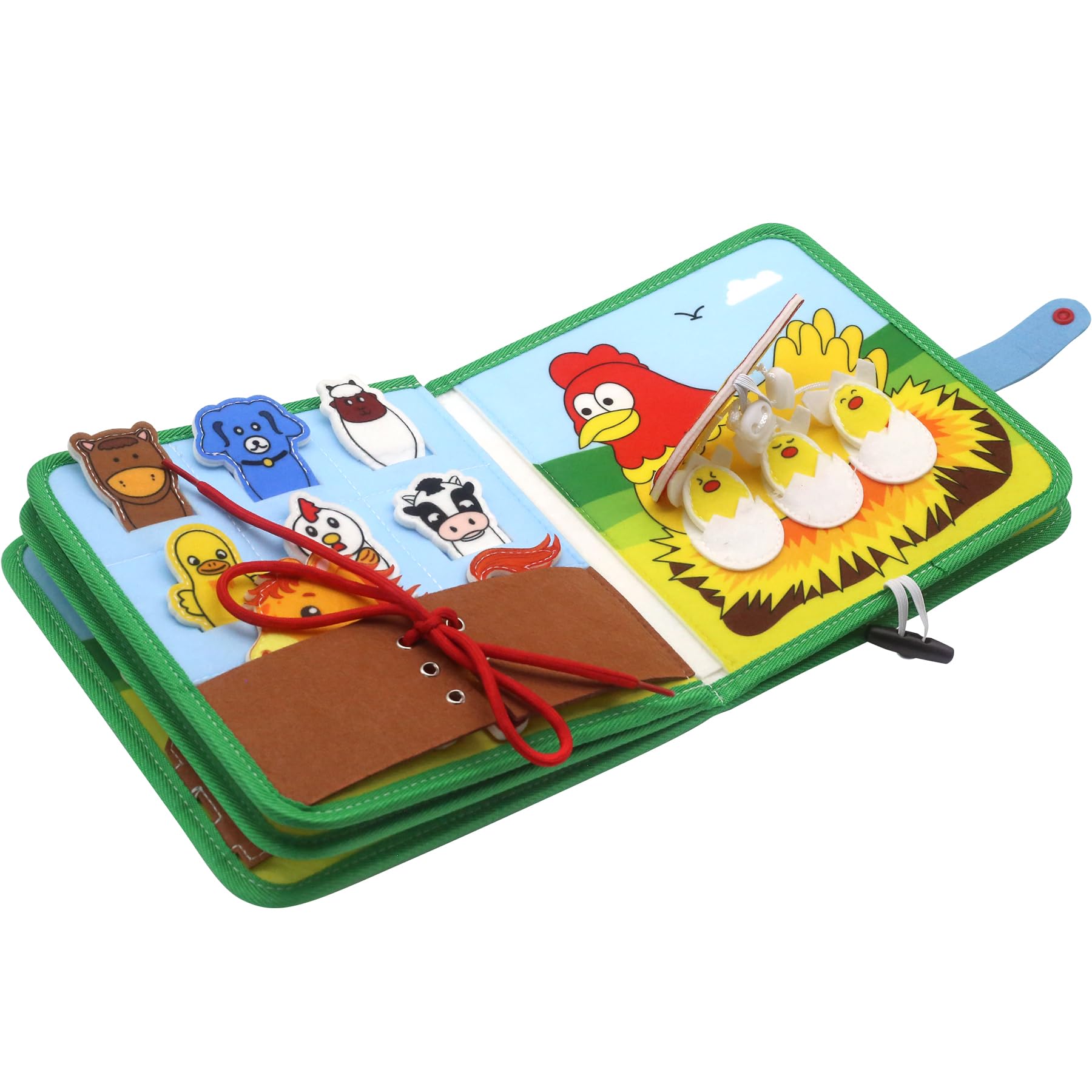 Busy Board Libro Montessori Interattivo 1 Anno, 18 in 1 Busy Farm Quiet Book Montessori Sensoriale Educativo Giochi per Bambini di 1 2 3 4 Anni, Giocattoli da Viaggio per Bambini Piccoli