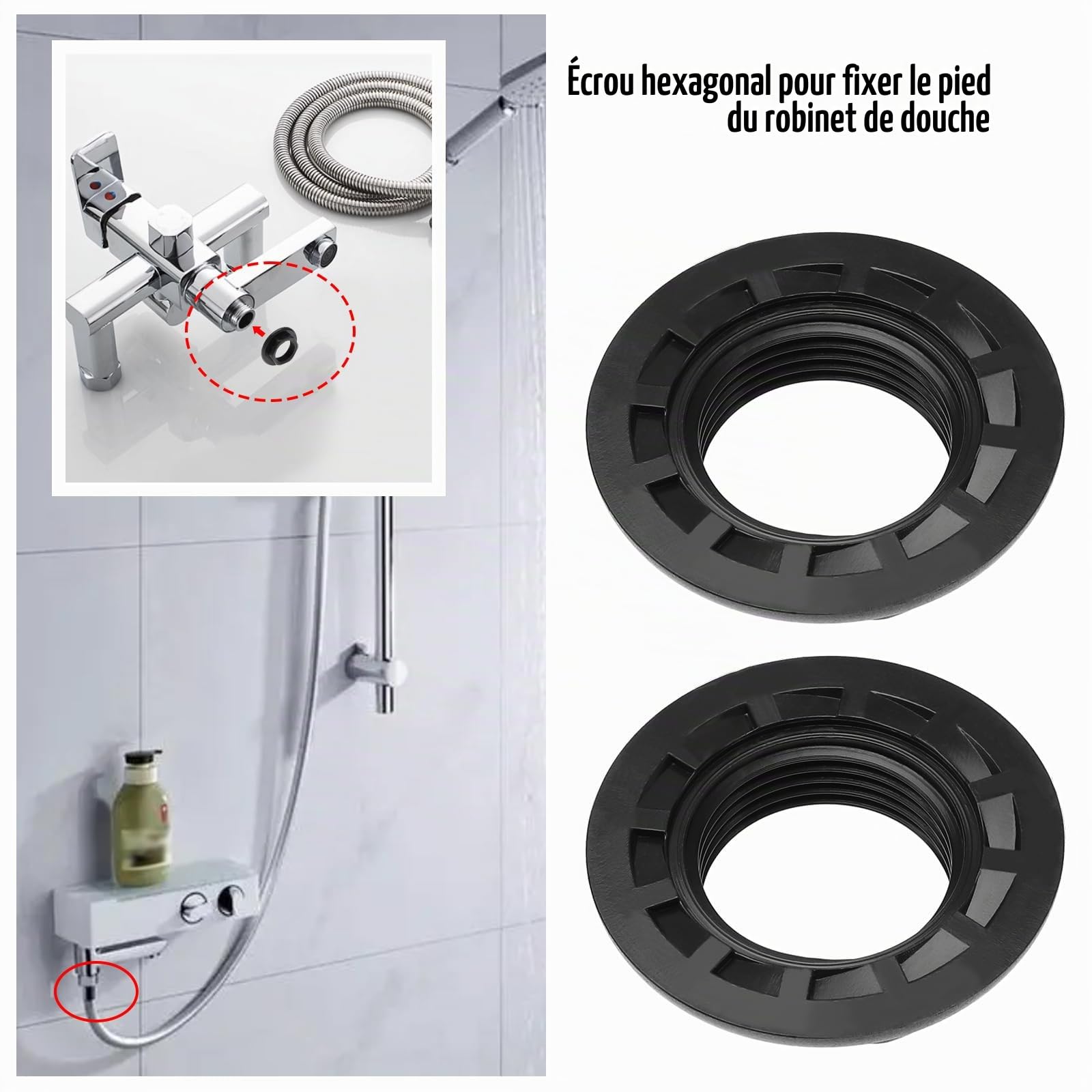 EMSea Lot de 4 écrous arrière de robinet d'évier 1,9 cm BSP en plastique Accessoires pour robinets de lavabo de salle de bain mélangeurs Écrous ronds à bride arrière écrous maison outils noir